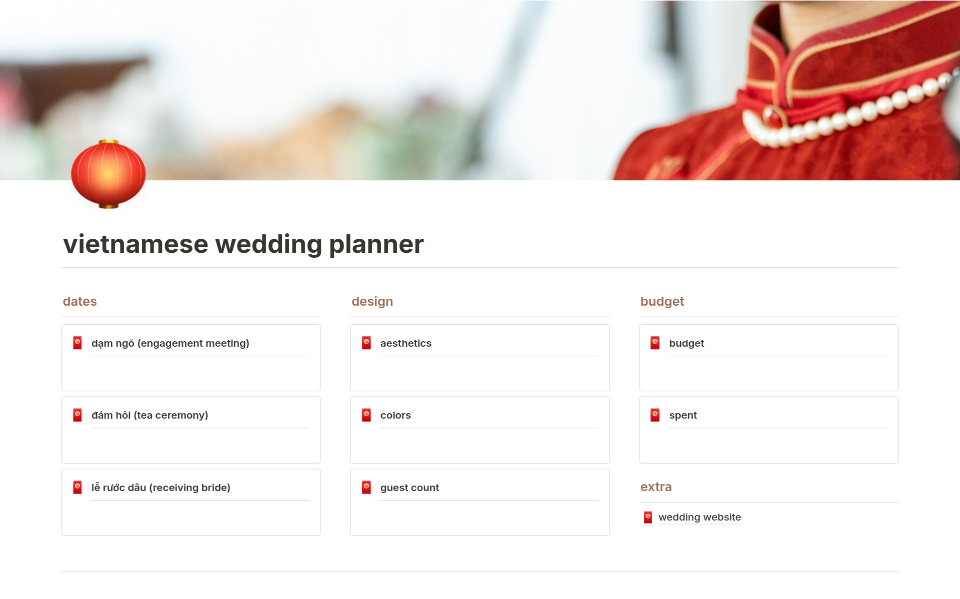 Aperçu du modèle de Vietnamese Wedding Dam Hoi Planner