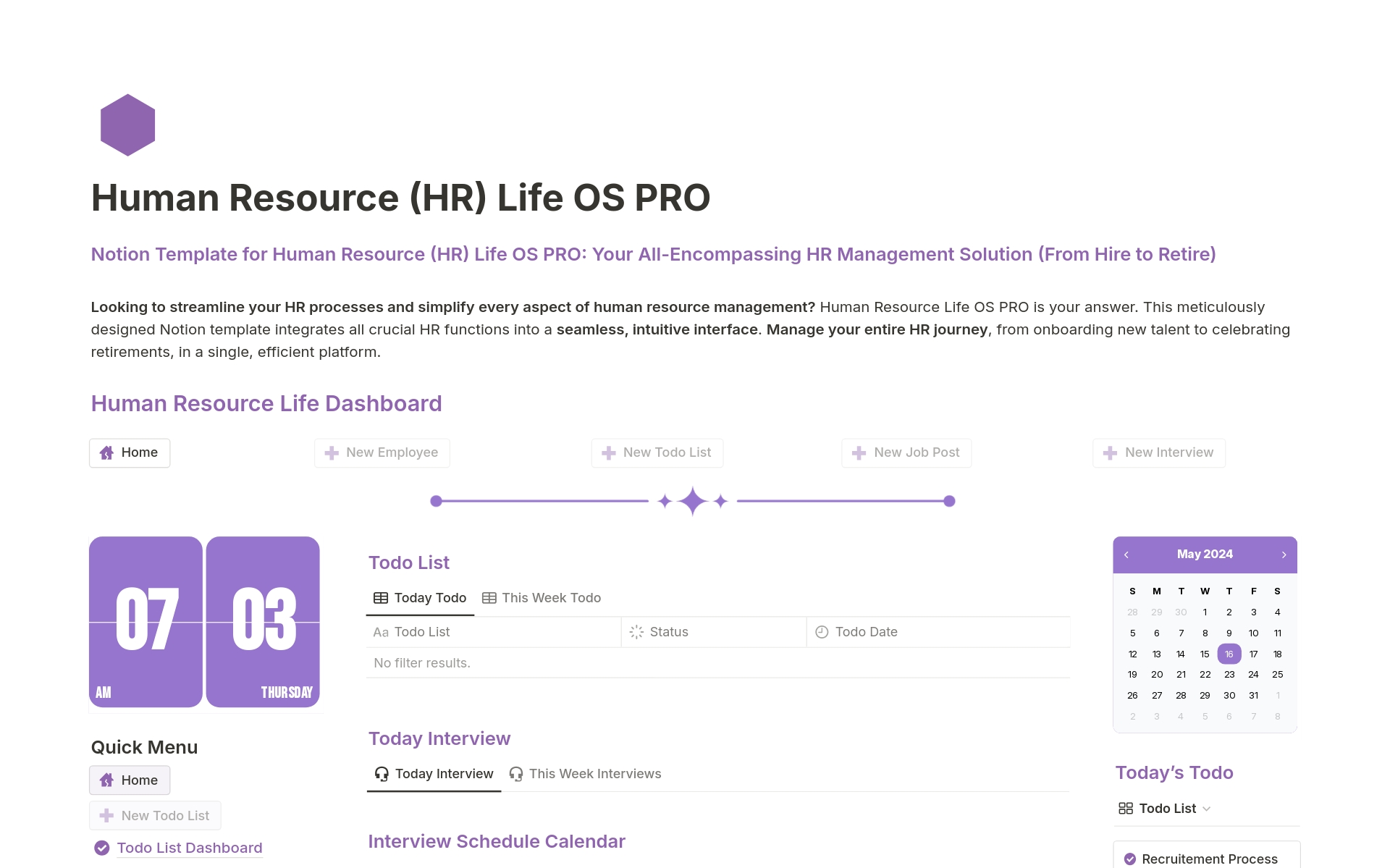 Eine Vorlagenvorschau für Human Resource (HR) Life OS PRO