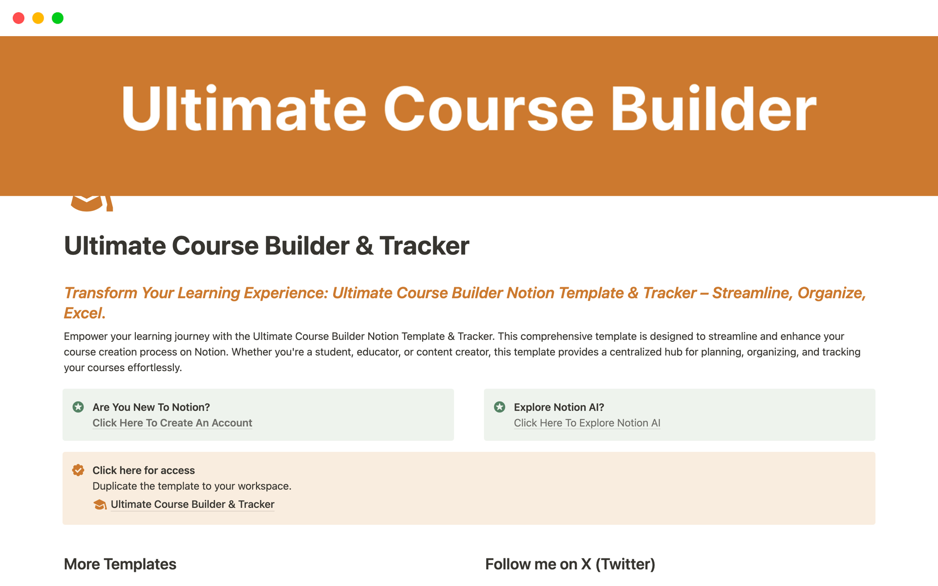 A template preview for Ultimate Course Builder & Tracker
