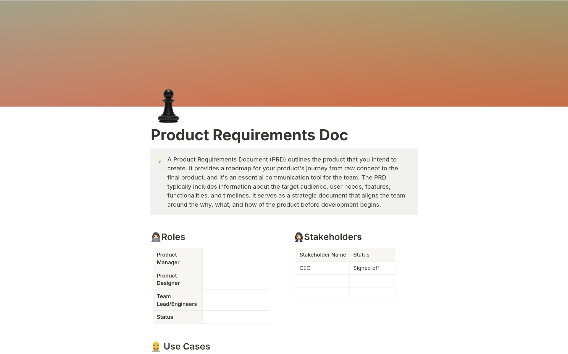 Eine Vorlagenvorschau für PRD - Product Requirements Doc