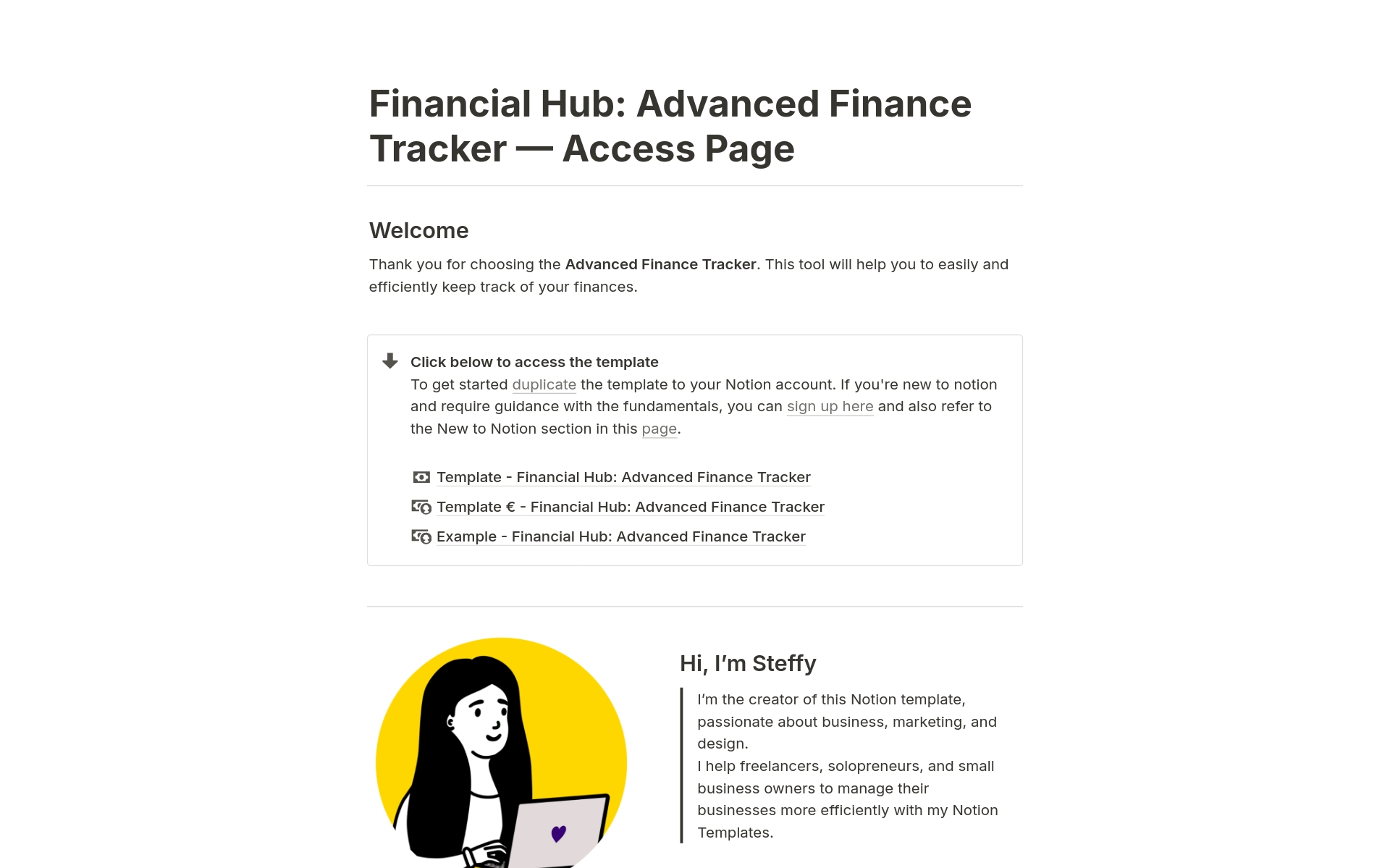 Financial Hub: Advanced Finance Trackerのテンプレートのプレビュー