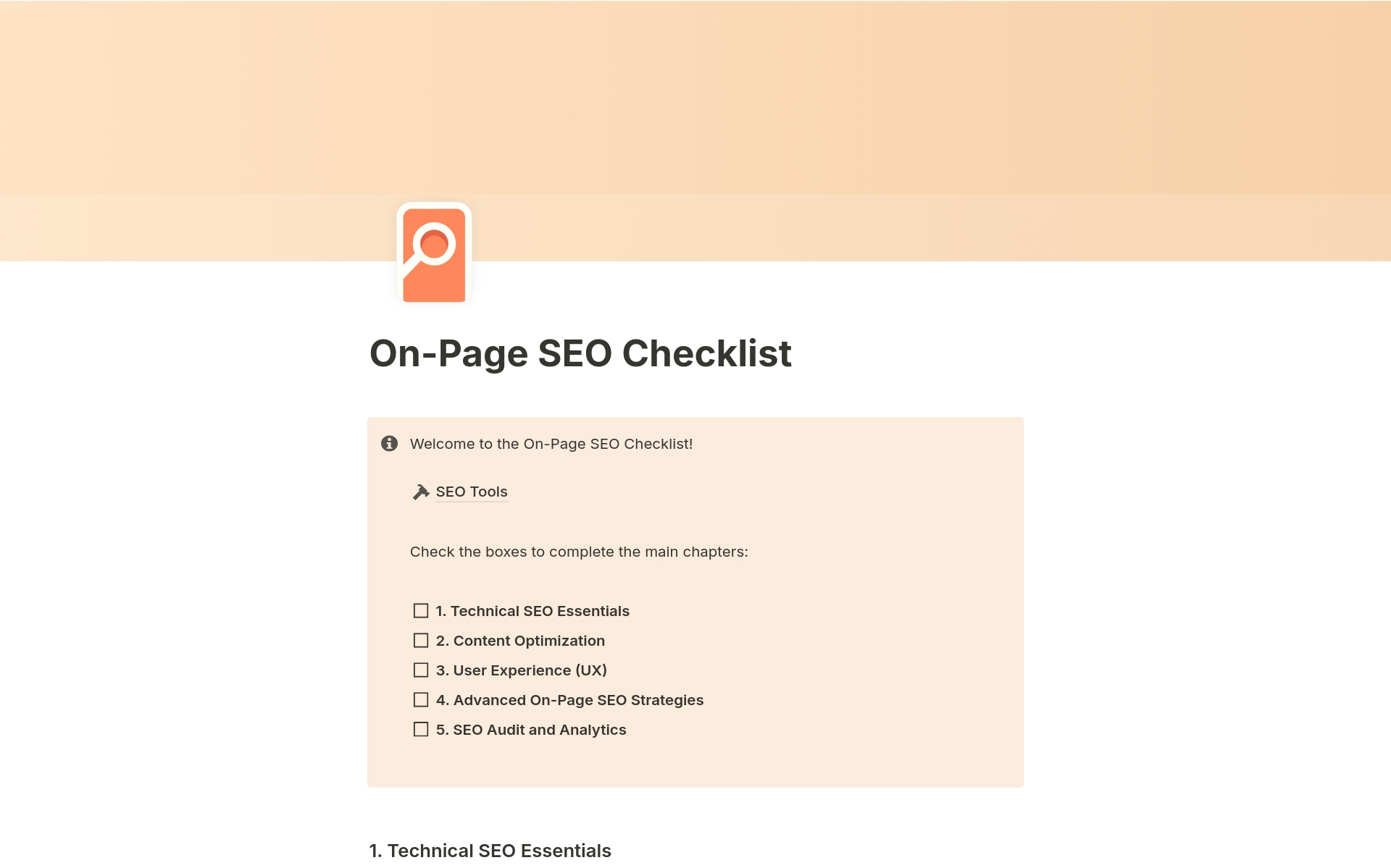 On-Page SEO Checklistのテンプレートのプレビュー