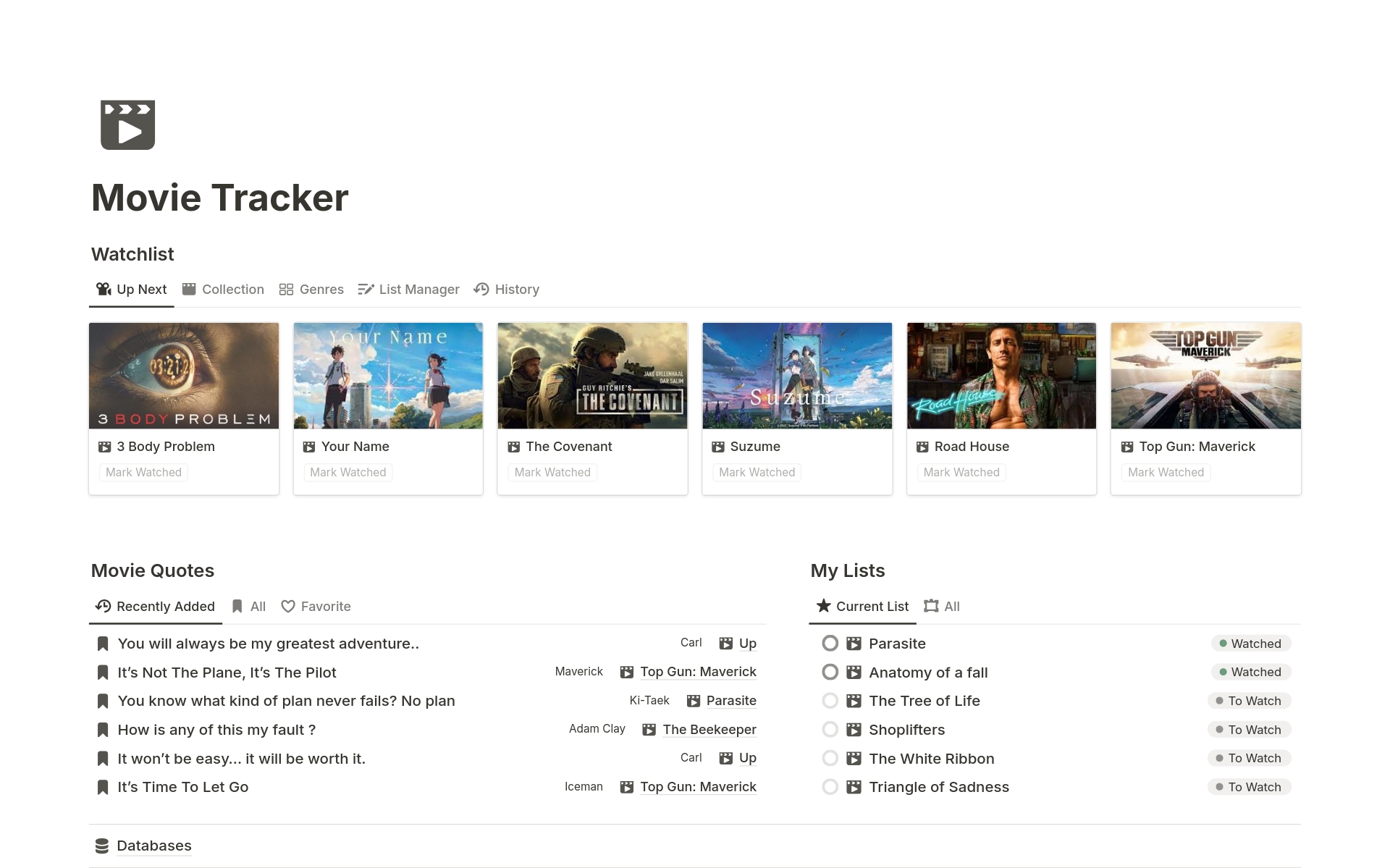 A template preview for Movie Tracker - Watchlist