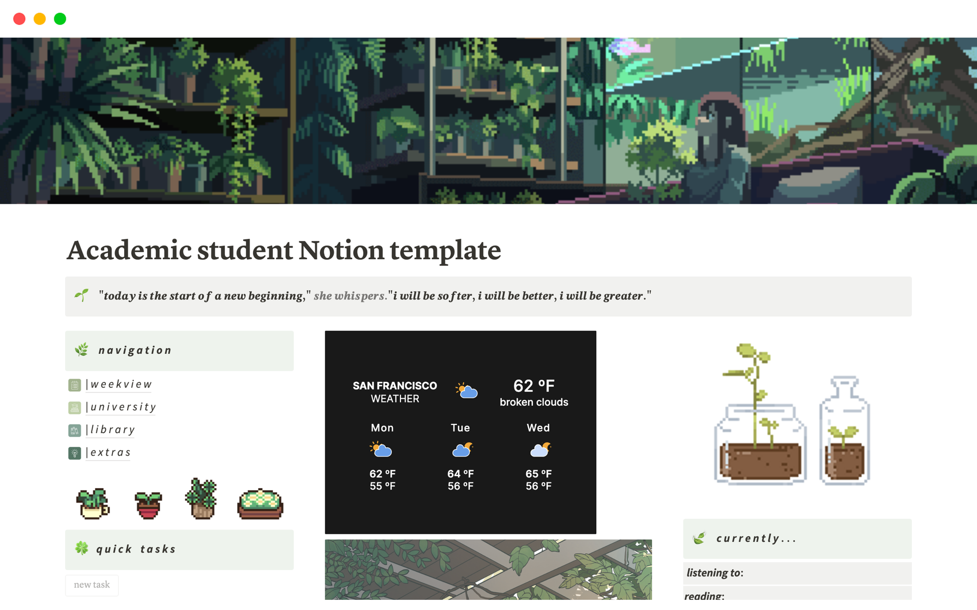 A template preview for Academic student Notion template