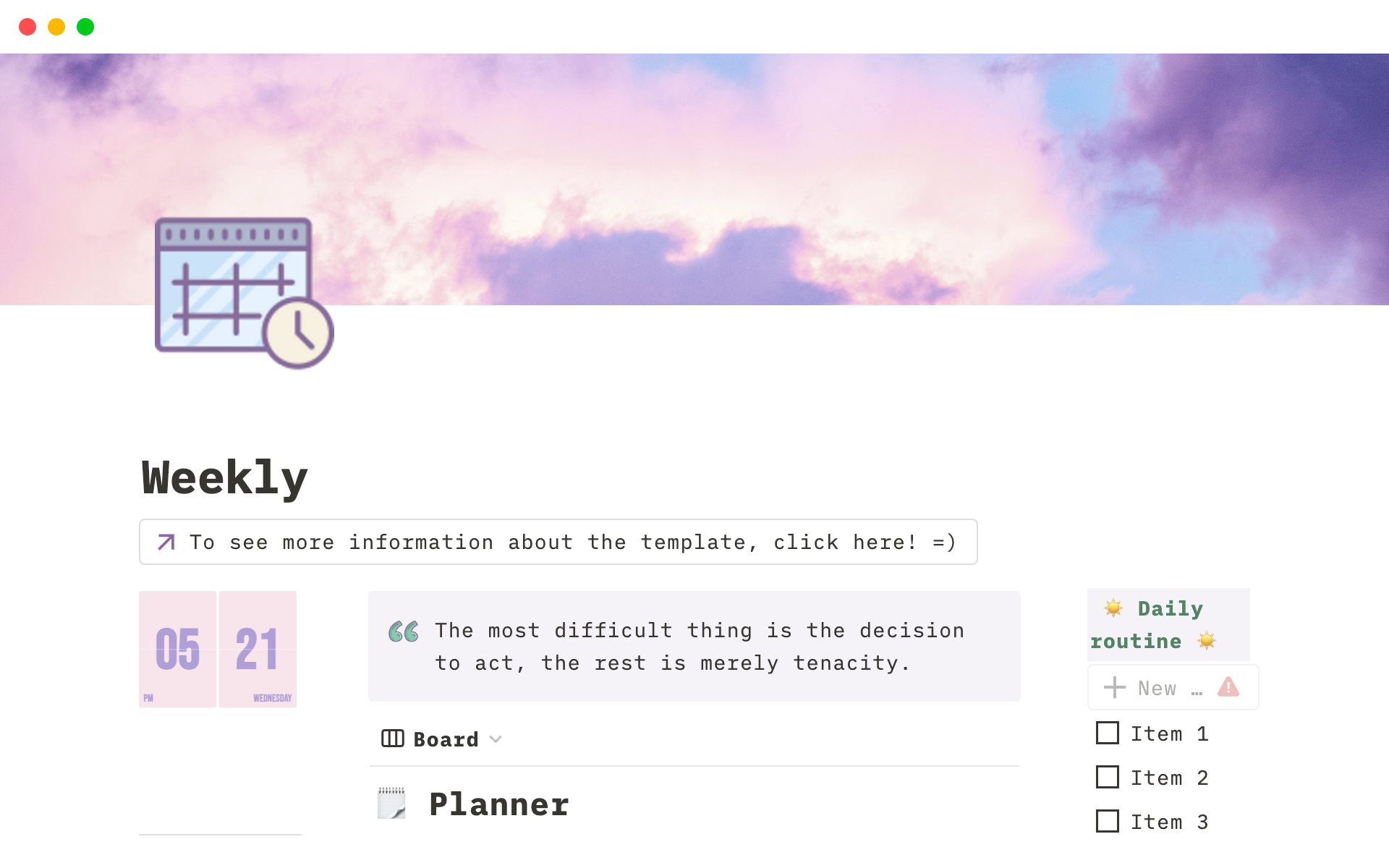 A template preview for Simple personal planner (Purple)