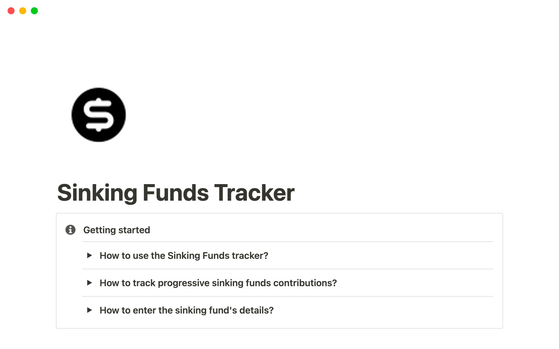 Uma prévia do modelo para Notion Sinking Funds Tracker