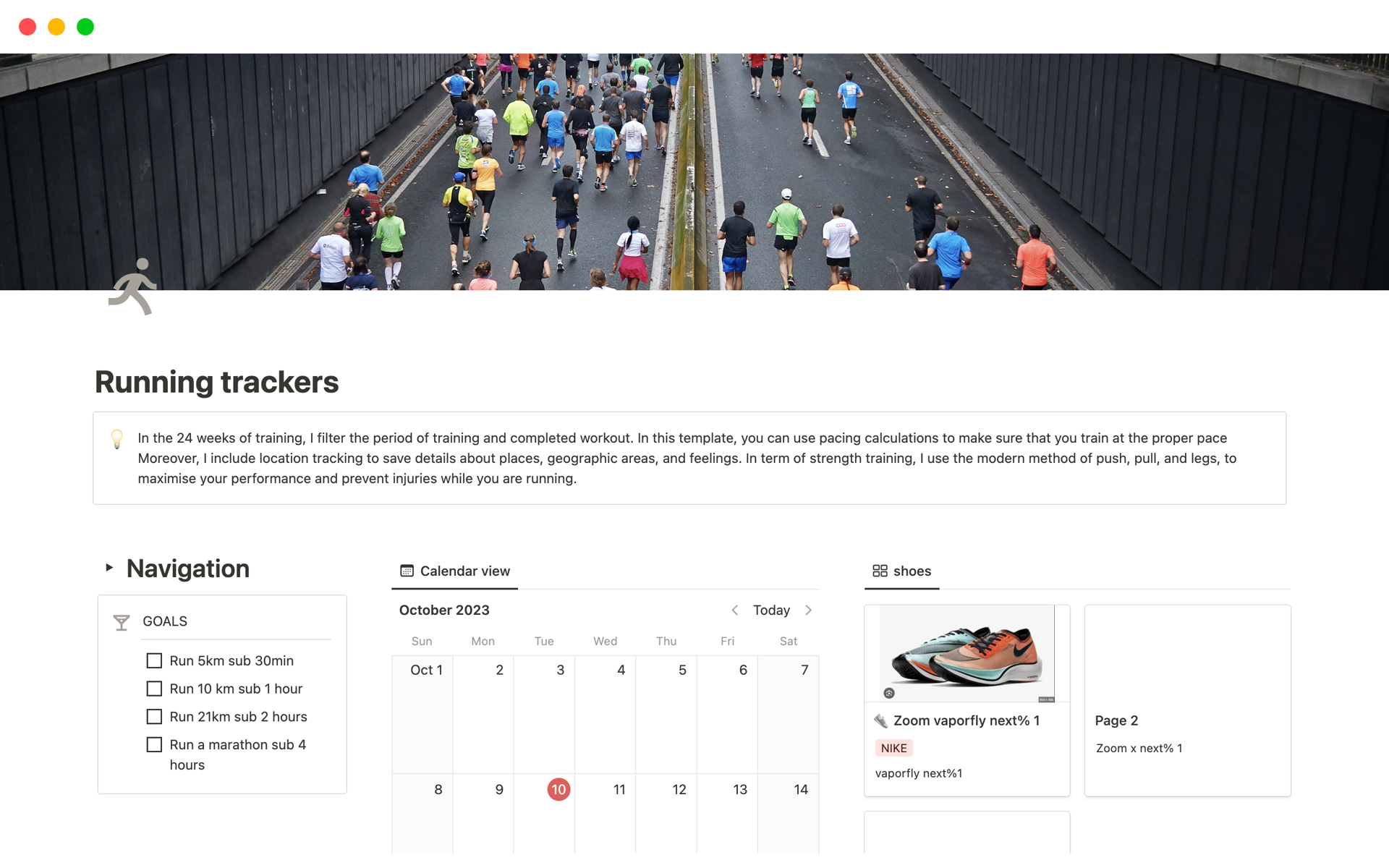 A template preview for Running trackers 