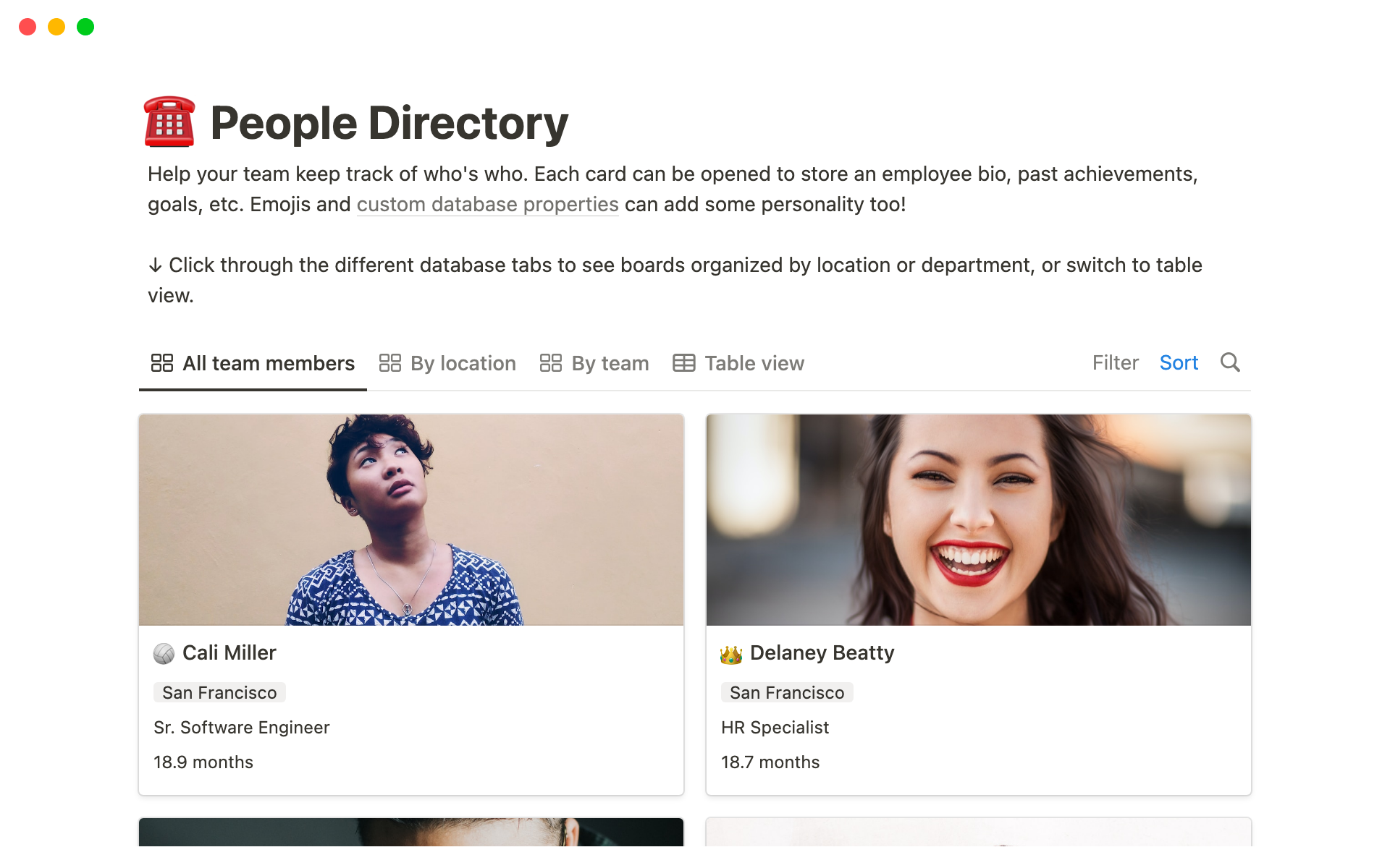 A template preview for People Directory