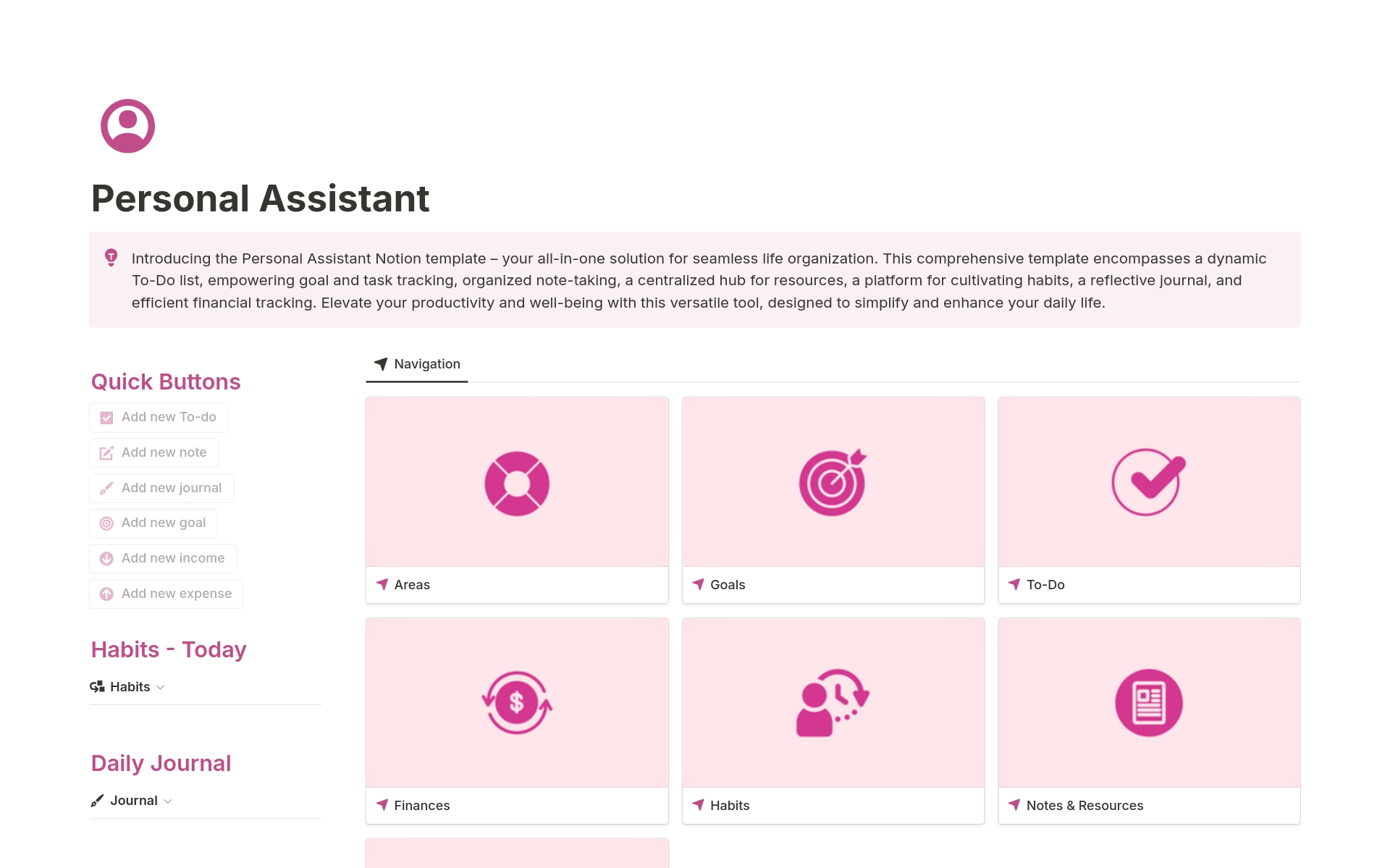 A template preview for Personal Assistant