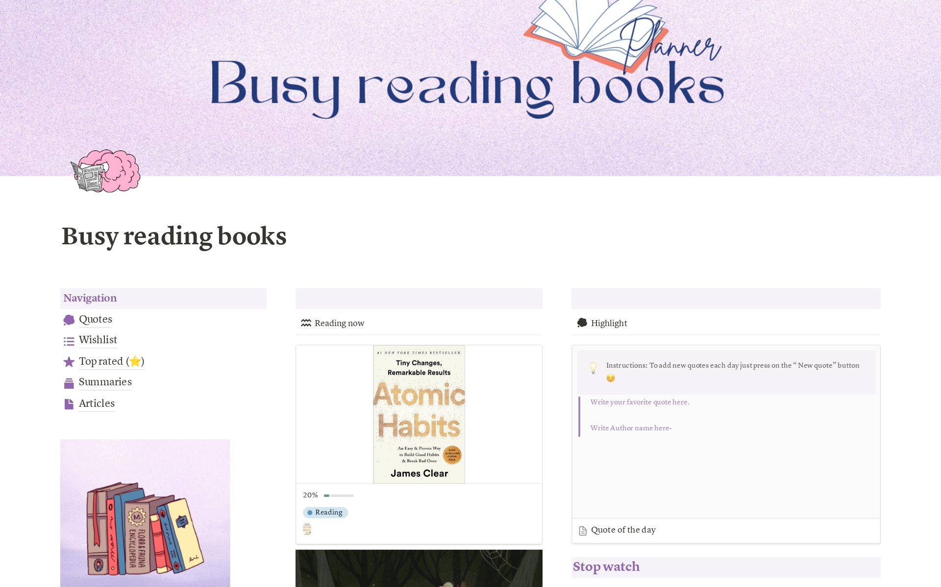 A template preview for Busy reading books tracker