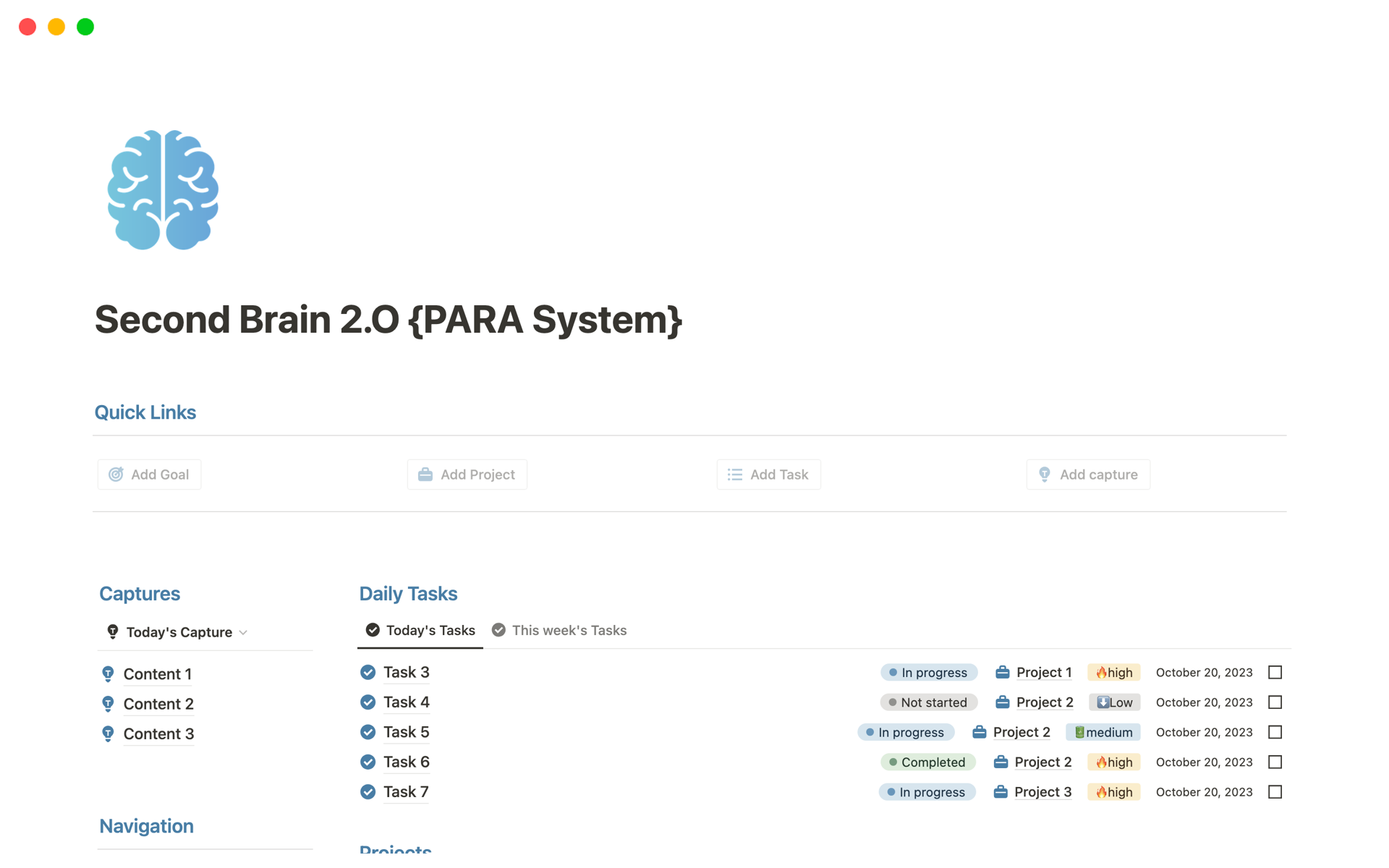 A template preview for Second Brain 2.O {PARA System}