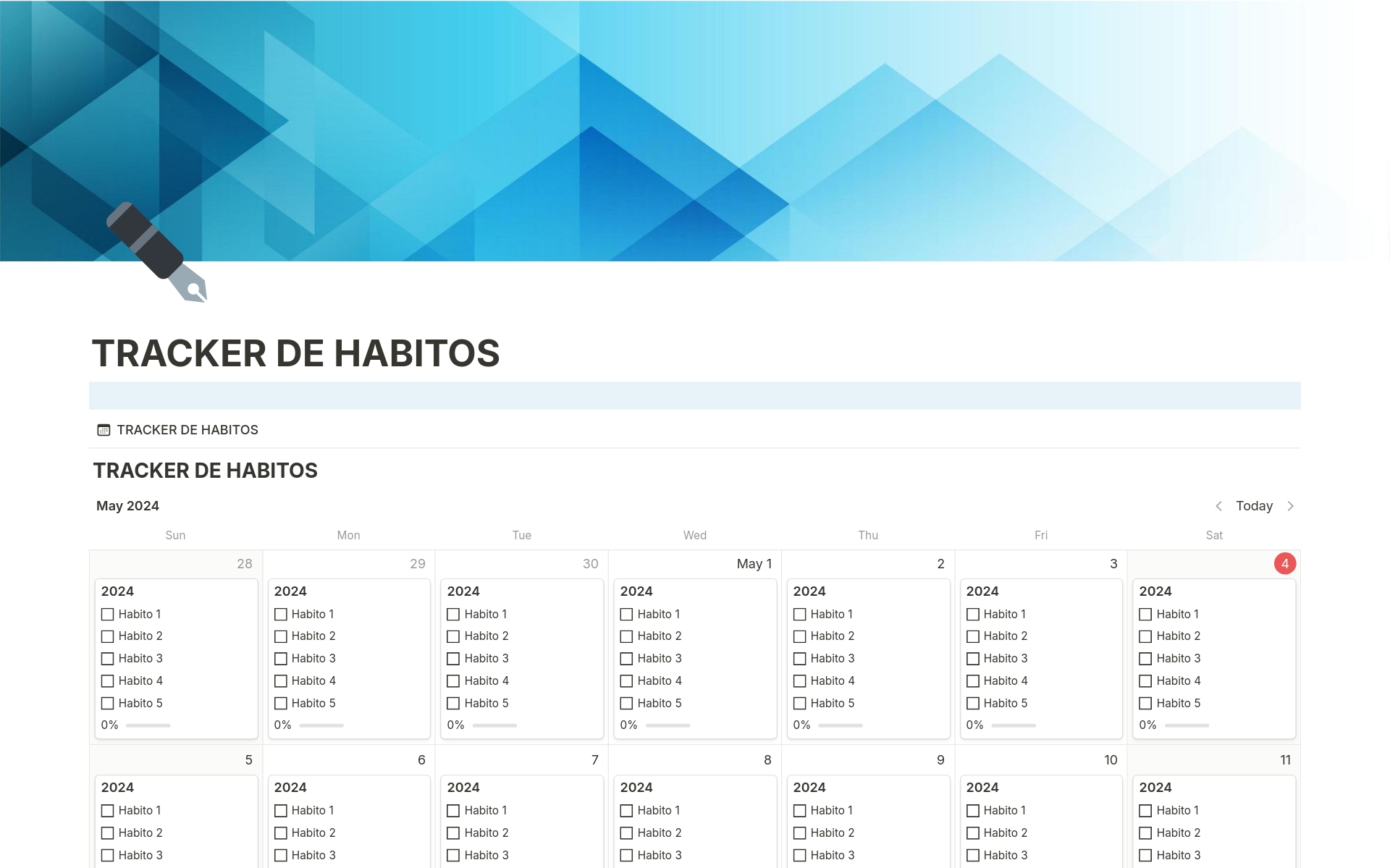 A template preview for TRACKER DE HABITOS