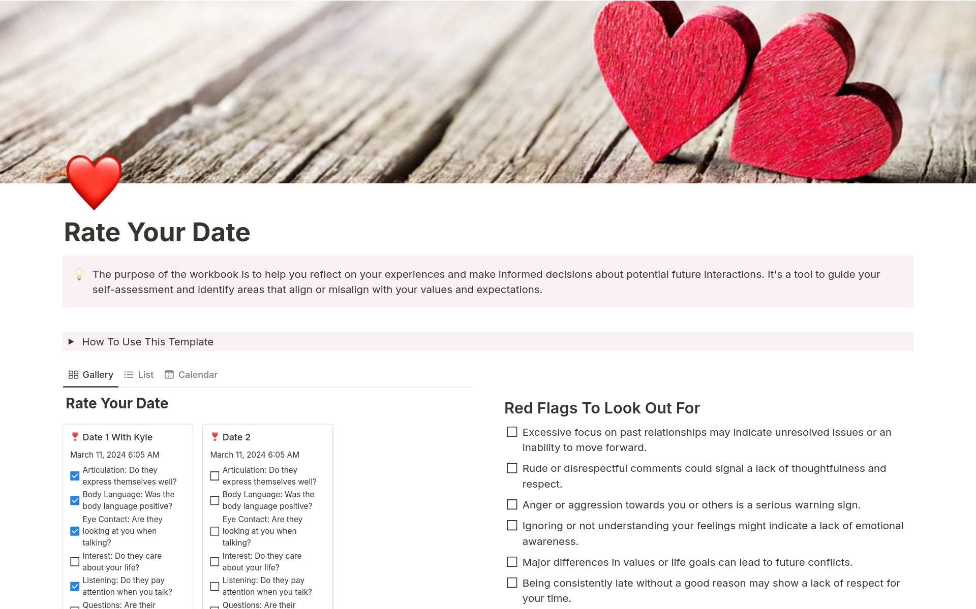 Eine Vorlagenvorschau für Rate Your Date