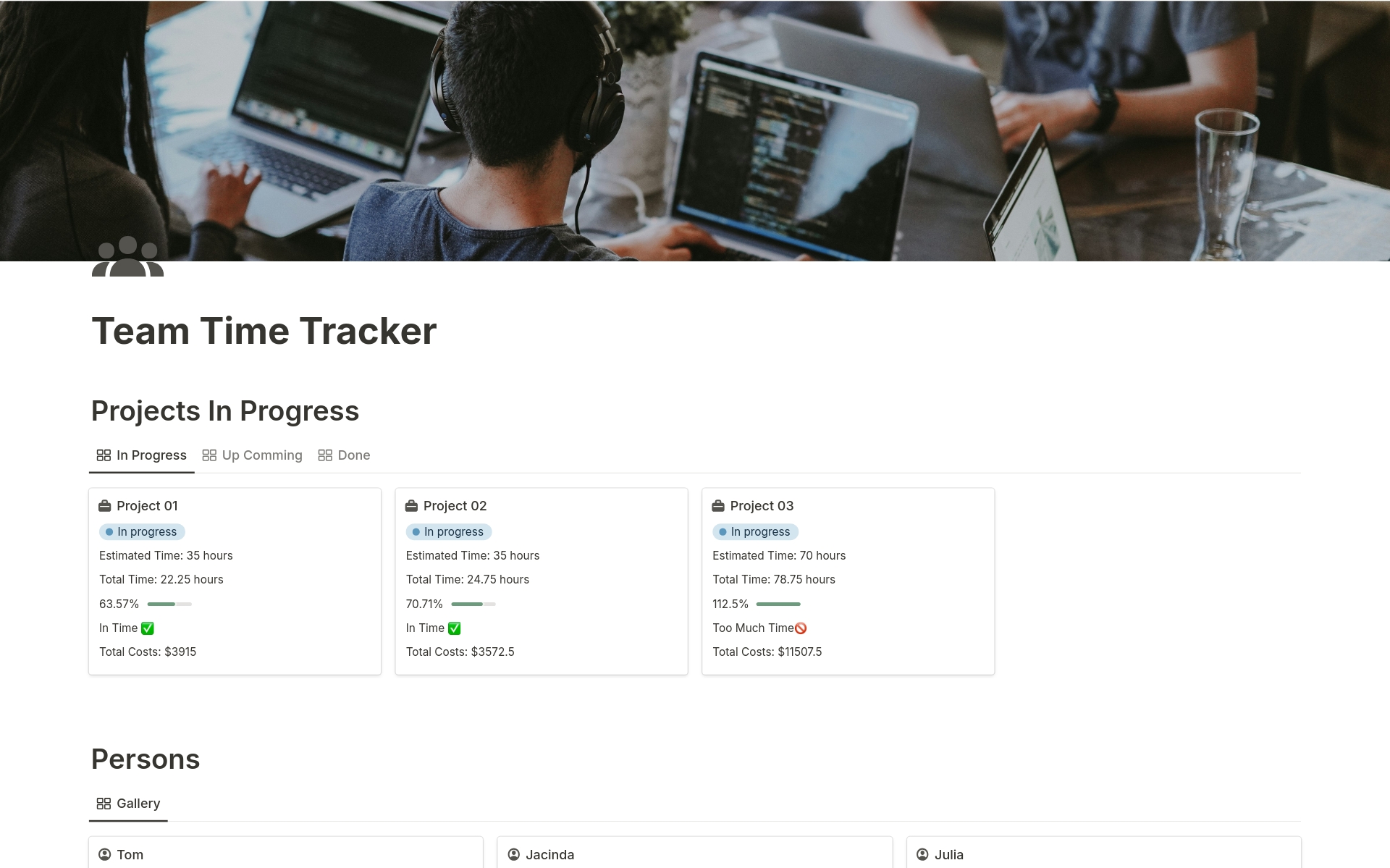 Vista previa de una plantilla para Team Time Tracker - TrackUs