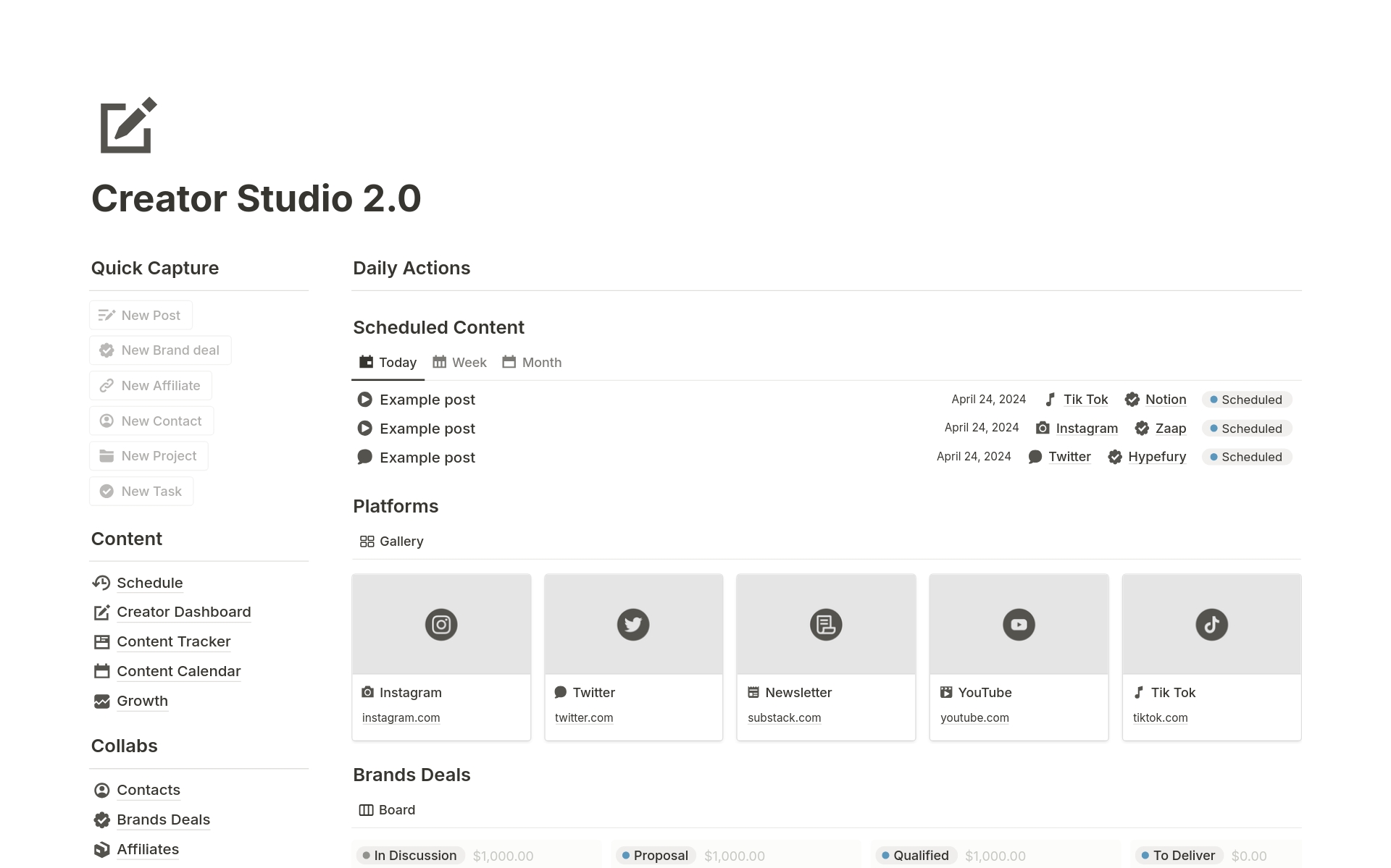 A template preview for Creator Studio