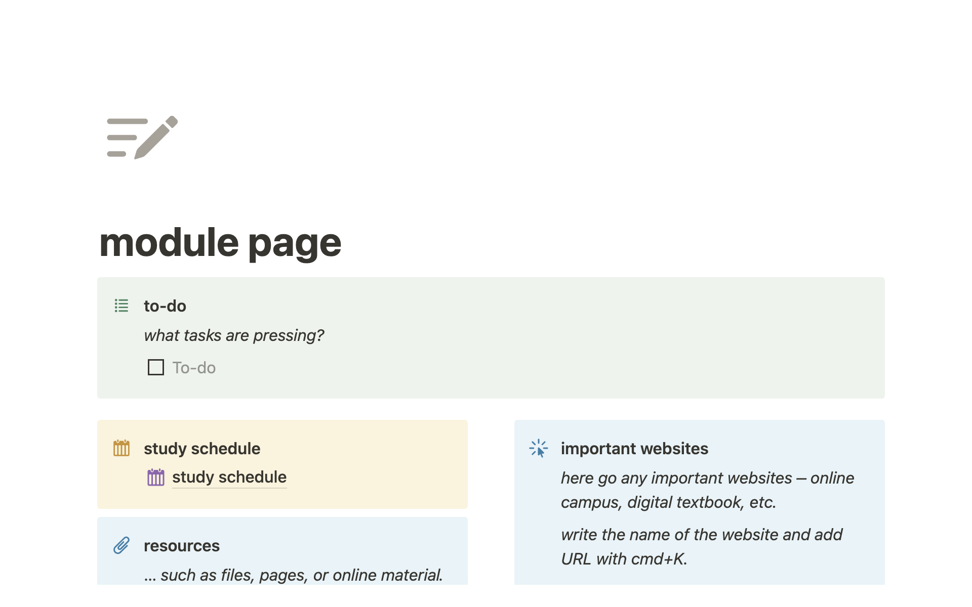 University module setup by Rose Gallagher Notion Template