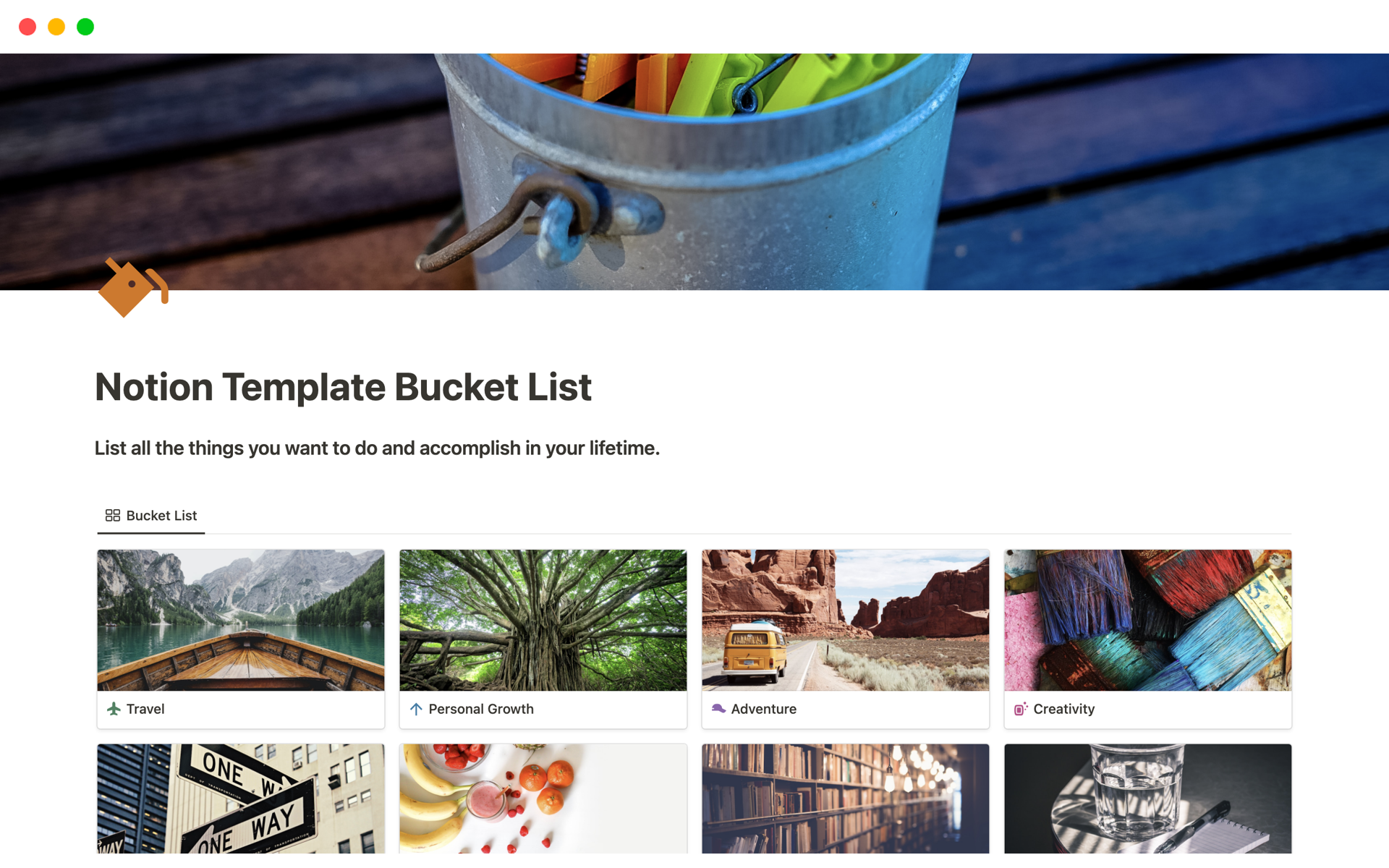 Elevate your life aspirations with our meticulously crafted "Bucket List" Notion template.