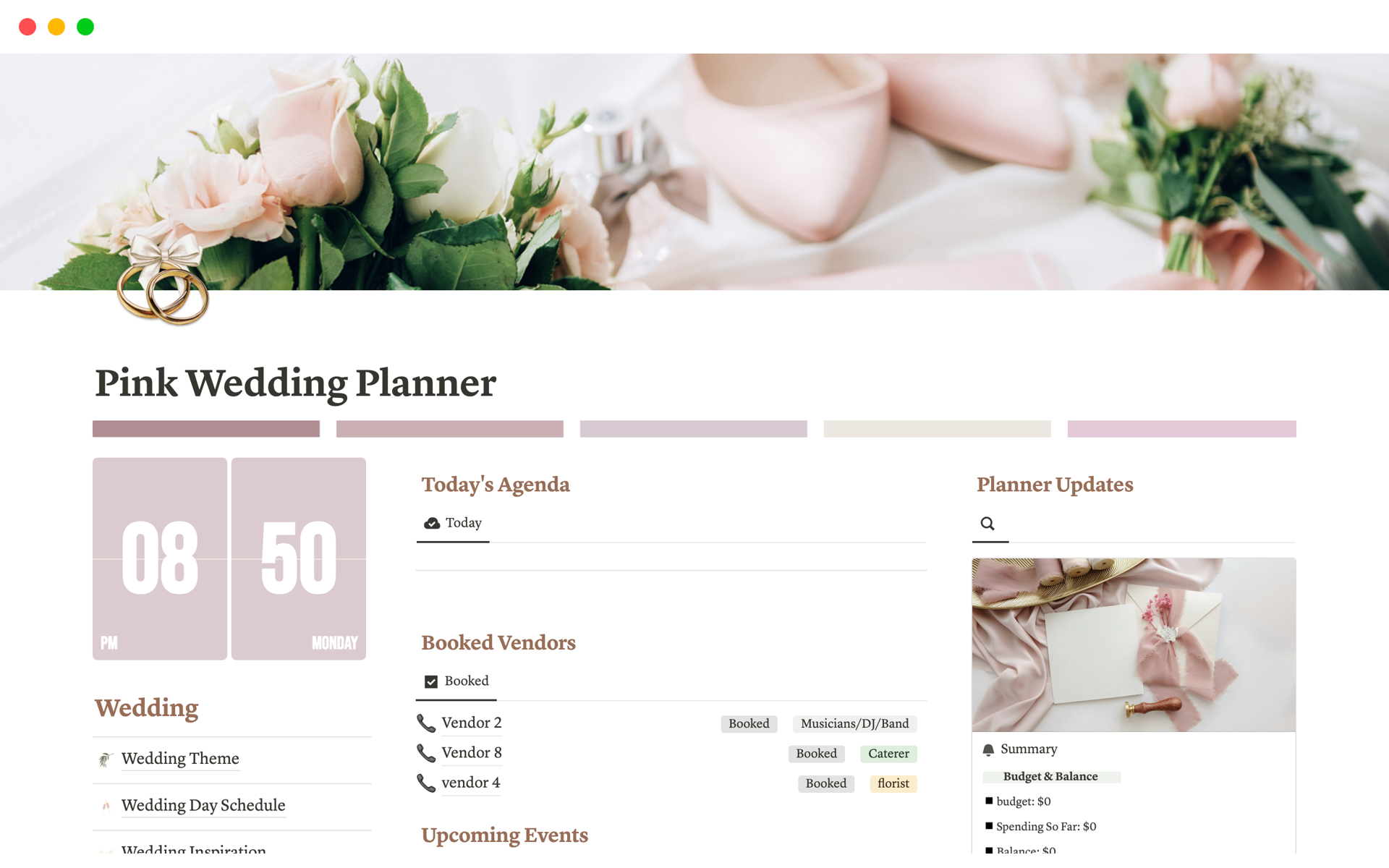 A template preview for Pink Wedding Planner