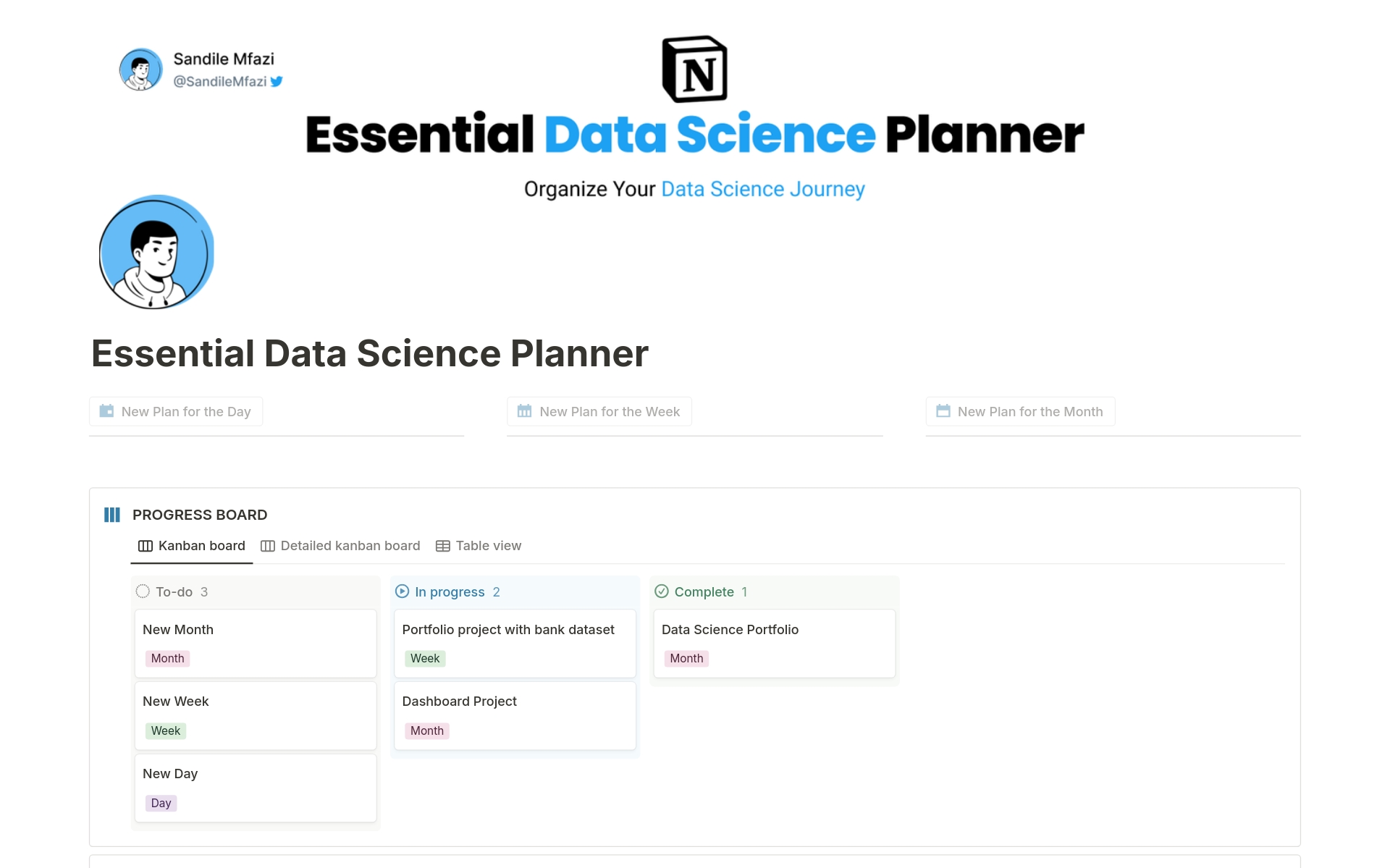 Eine Vorlagenvorschau für Essential Data Science Planner