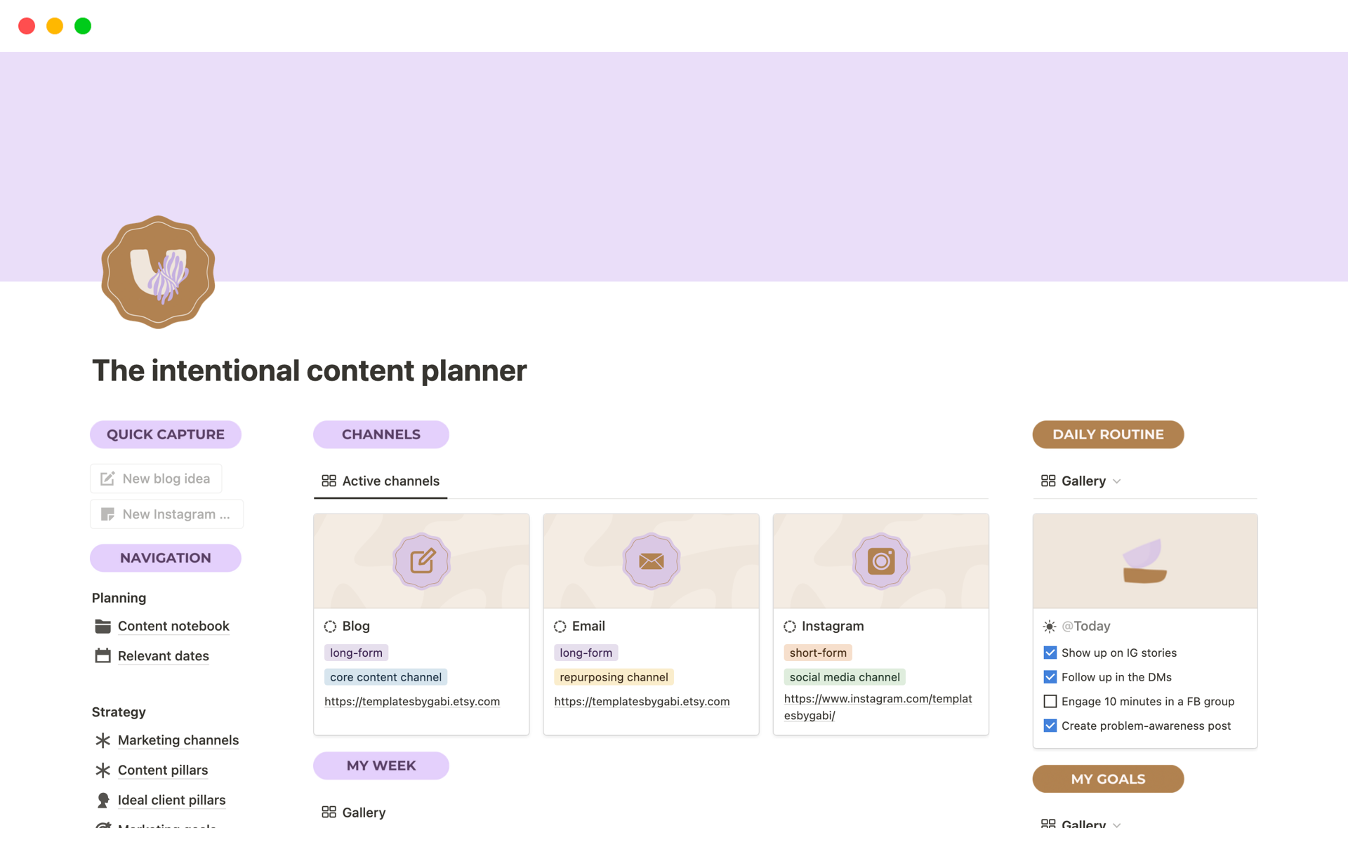A template preview for The ultimate content planner