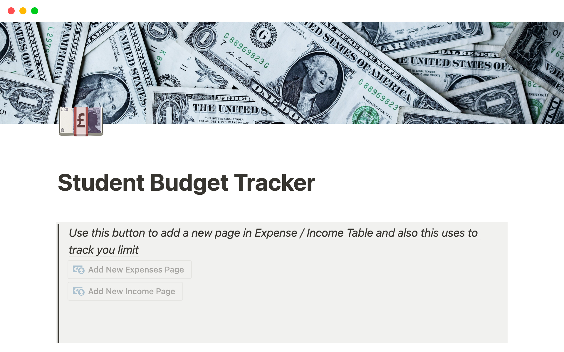 Vista previa de plantilla para Student Budget Planner