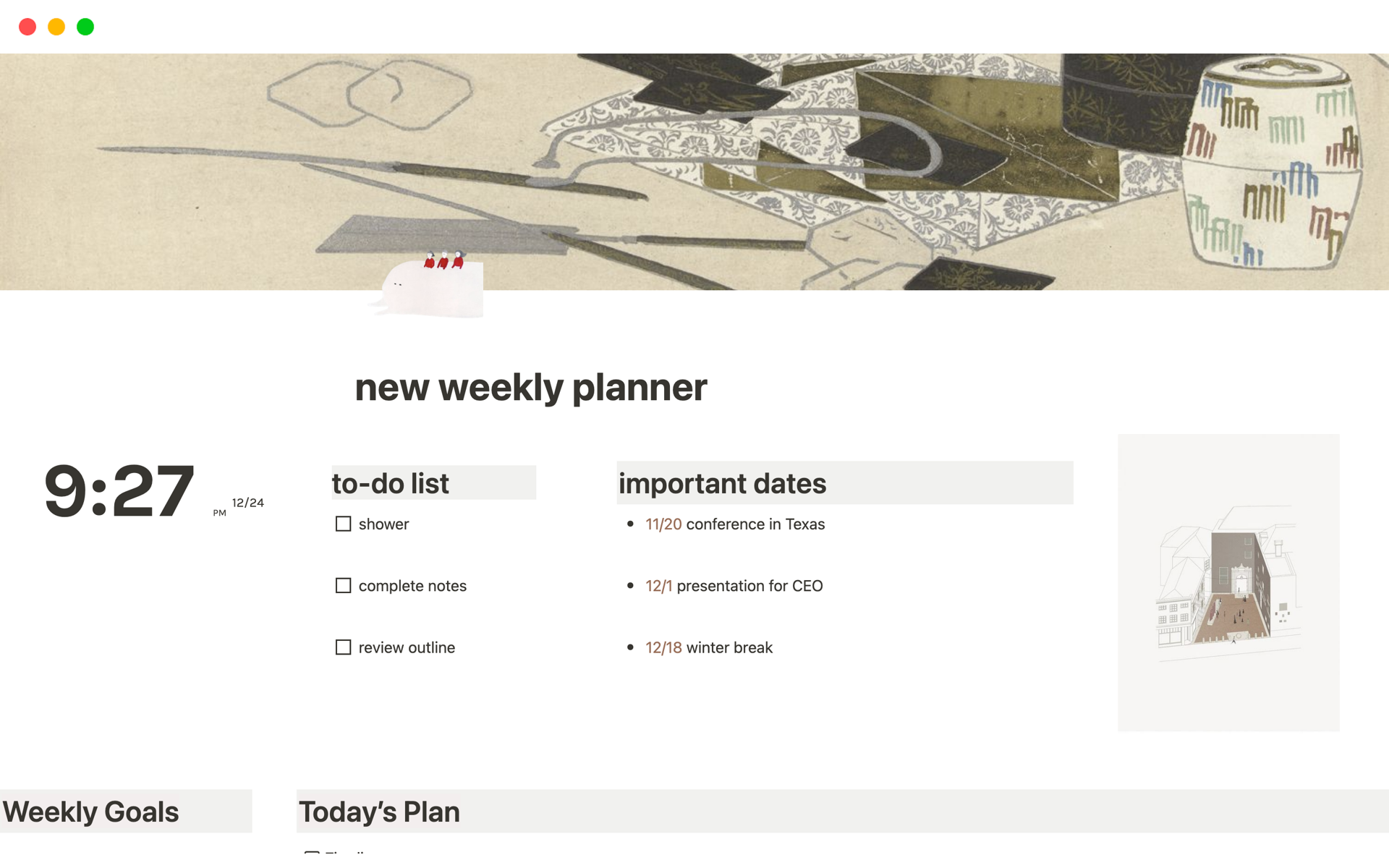 A template preview for New weekly planner