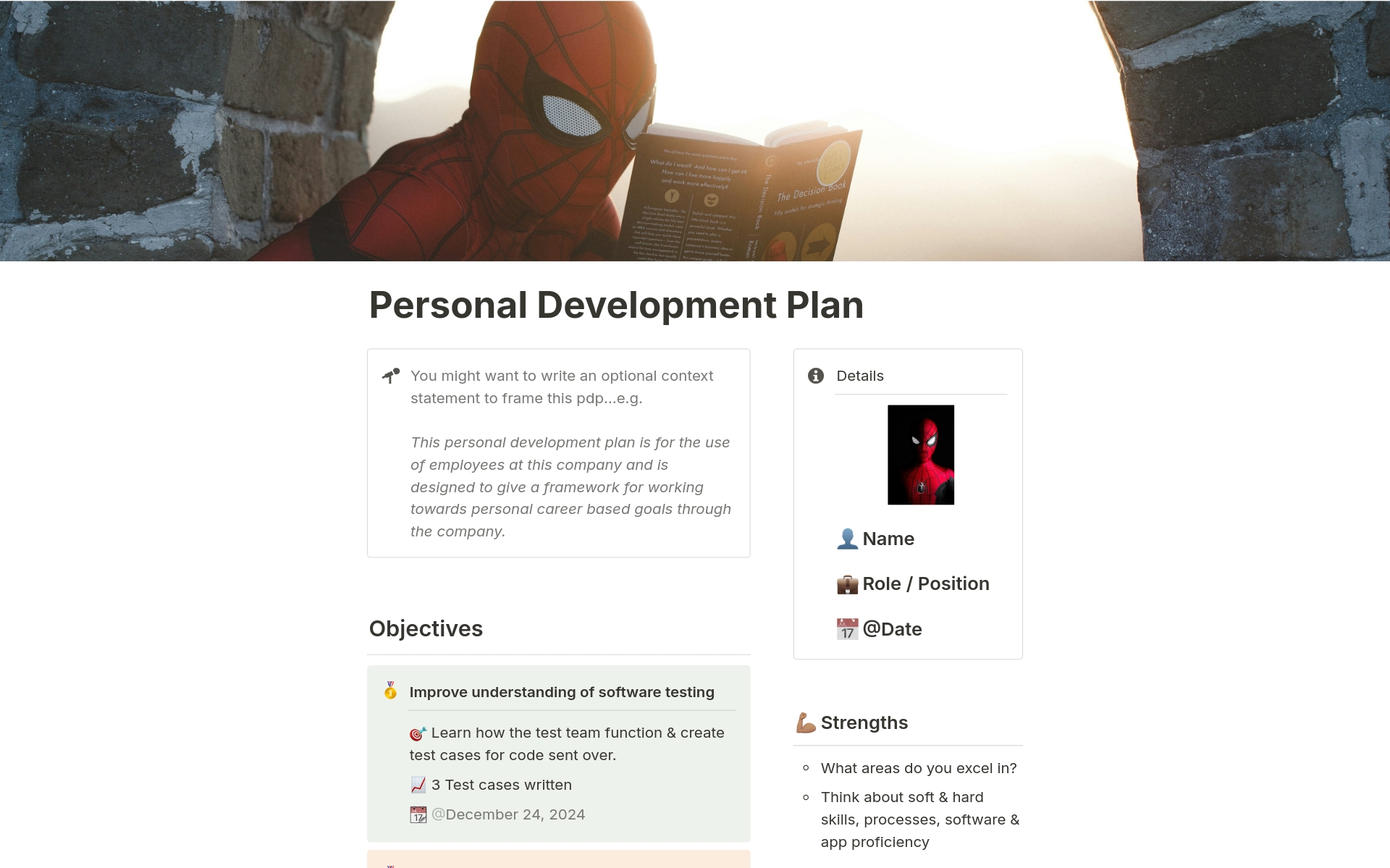 A template preview for Personal Development Plan (PDP)