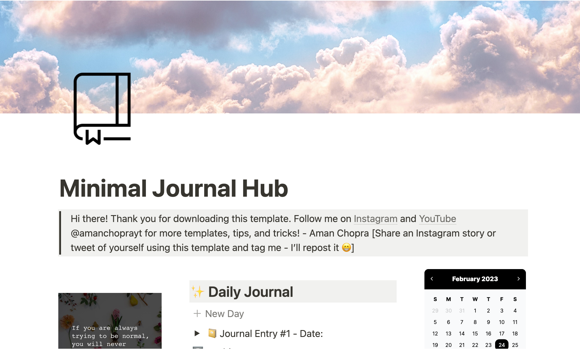 A template preview for Minimal Journal Hub