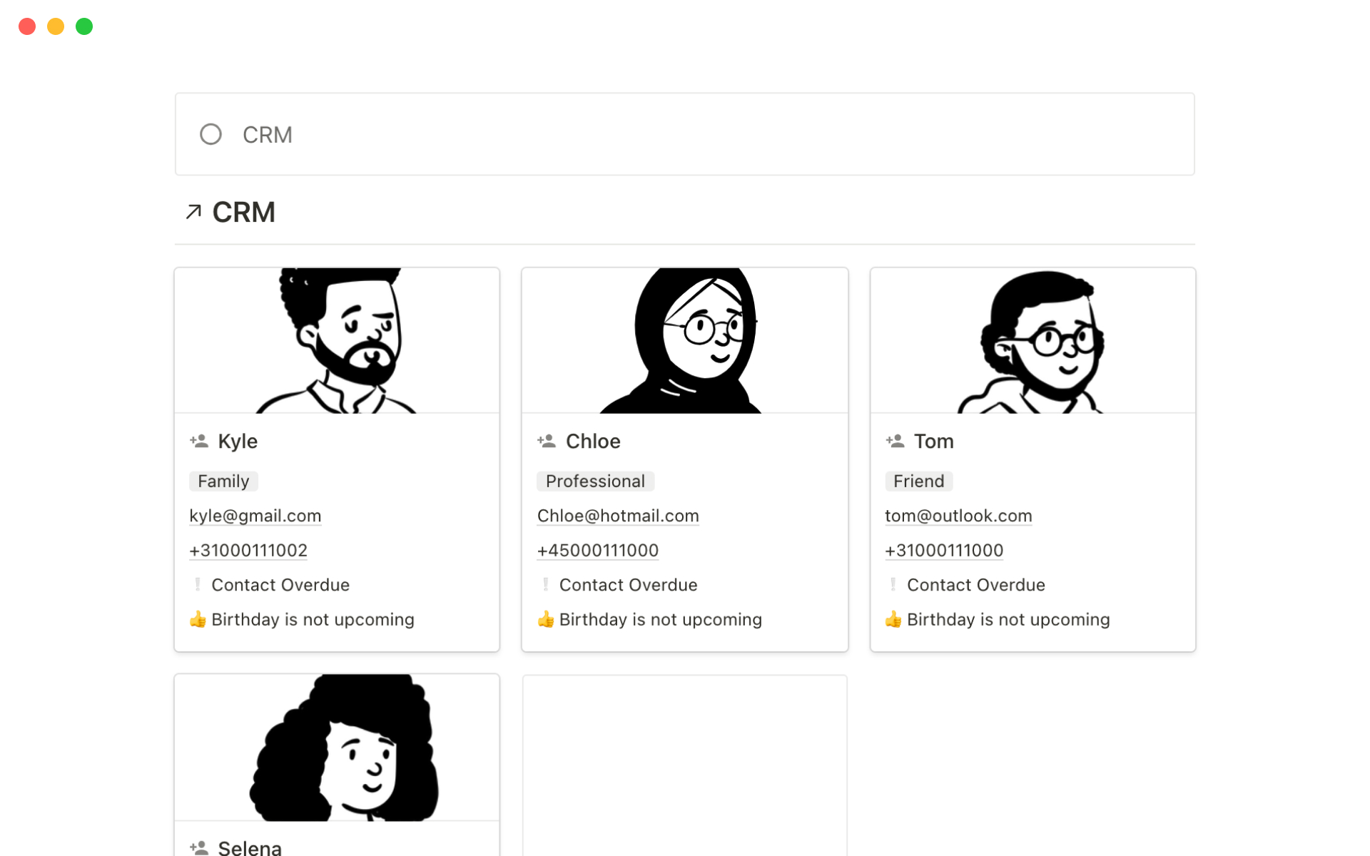 A CRM dashboard to take control of your personal and professional relationships.