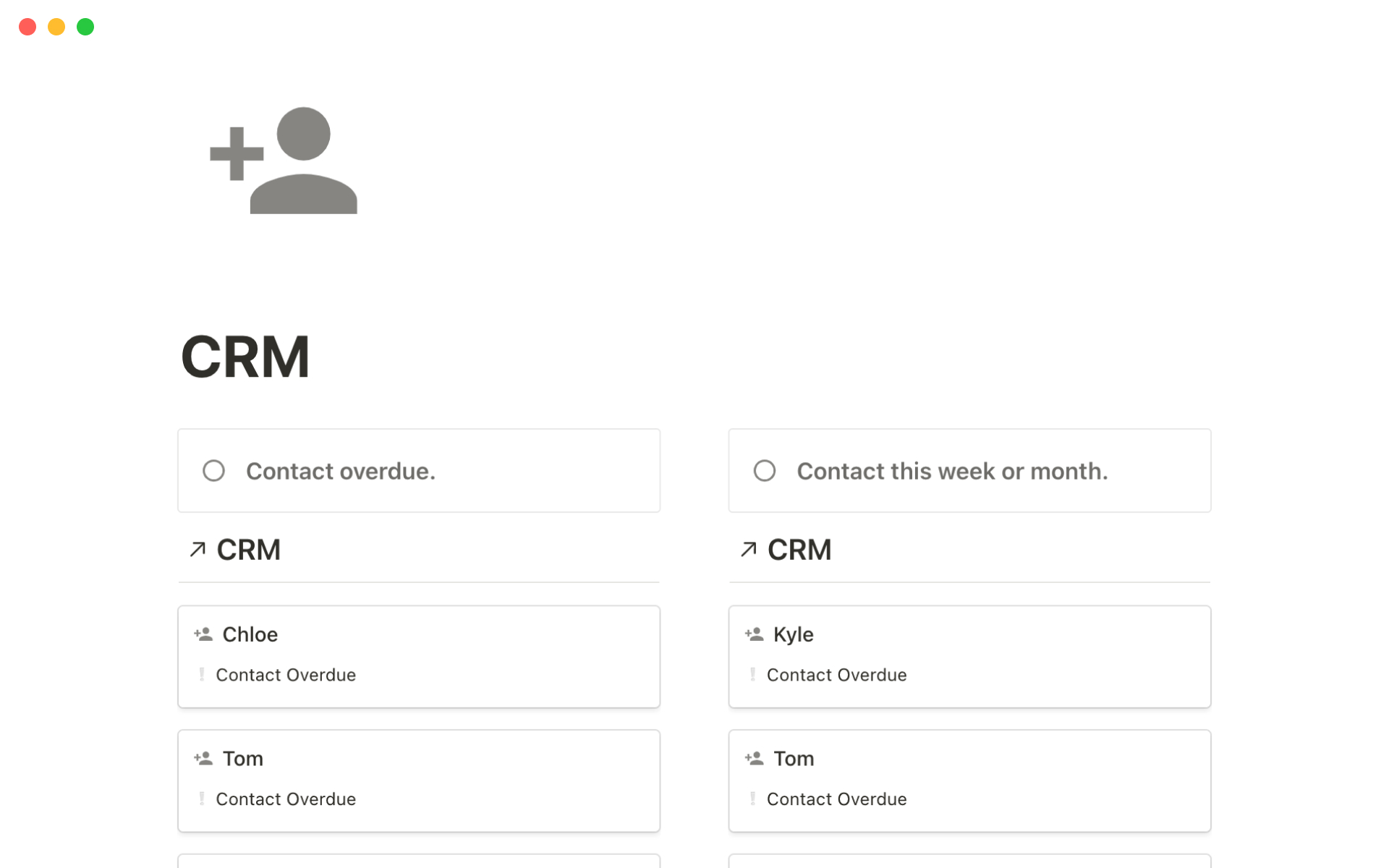 A template preview for CRM dashboard