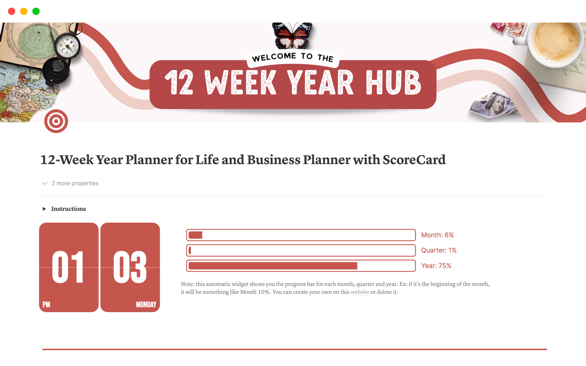 A template preview for 12-Week Year Planner for Life and Business Planner