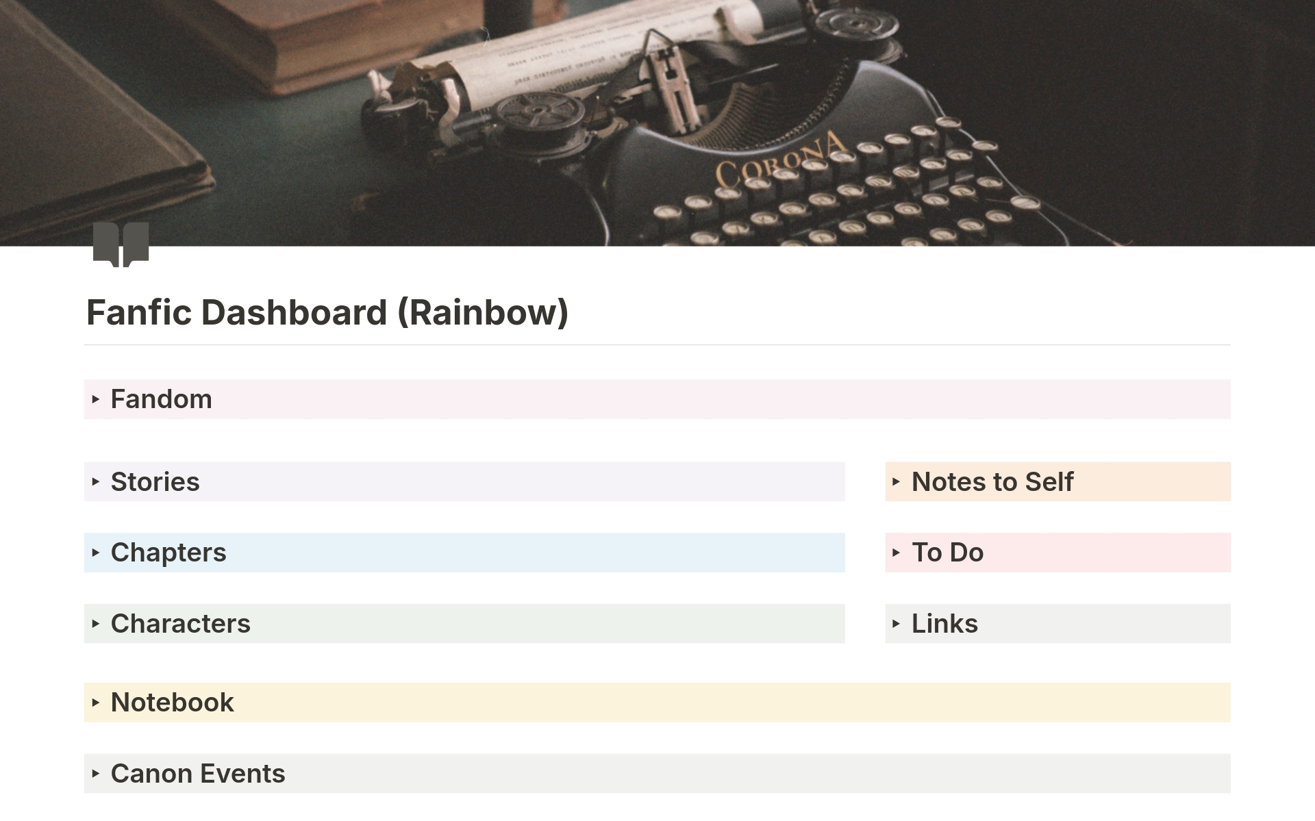 A template preview for Fanfic Dashboard (Rainbow)