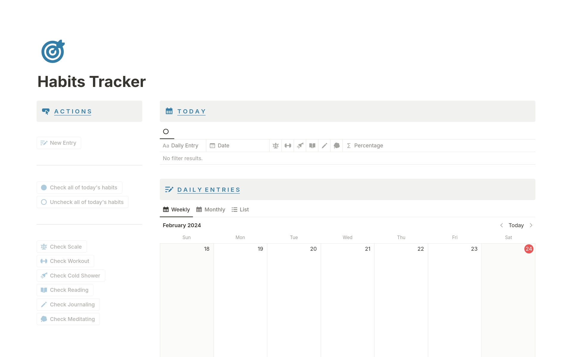 Eine Vorlagenvorschau für Habits Tracker