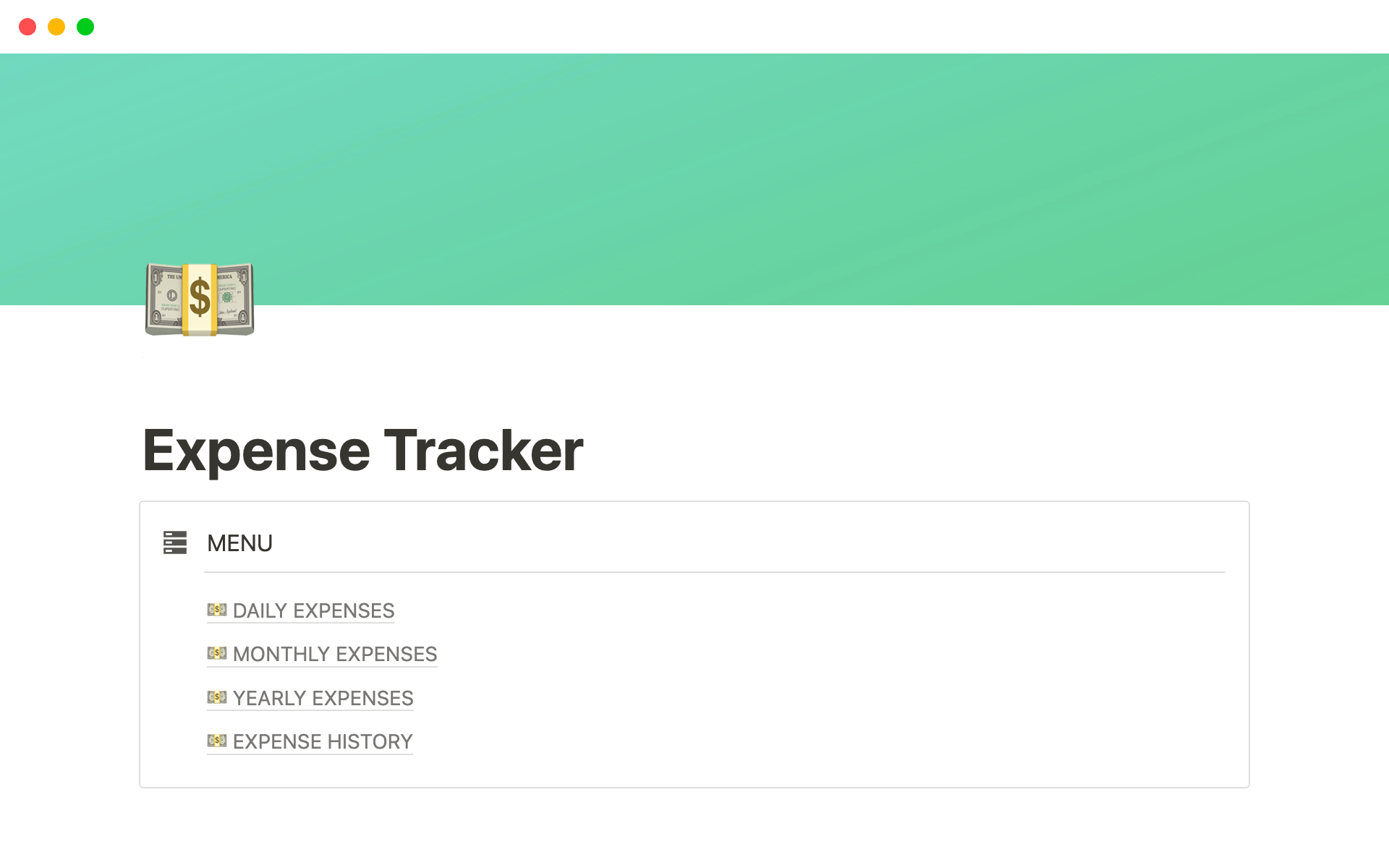 Aperçu du modèle de Expense Tracker