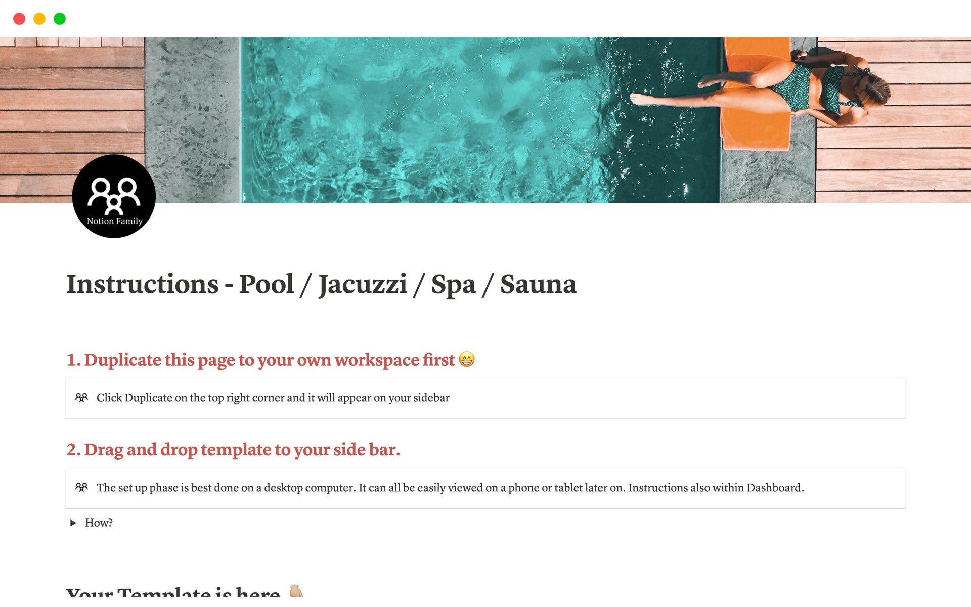 A template preview for Pool / Jacuzzi / Spa / Sauna