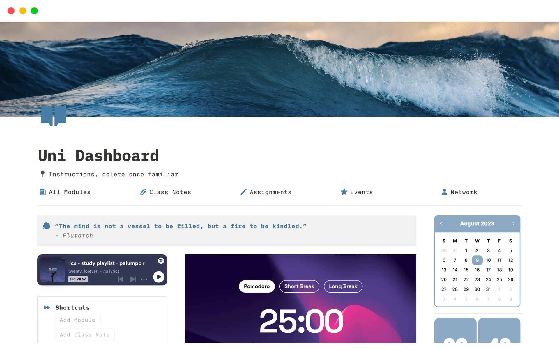 A template preview for University/Student Dashboard - Ocean Theme