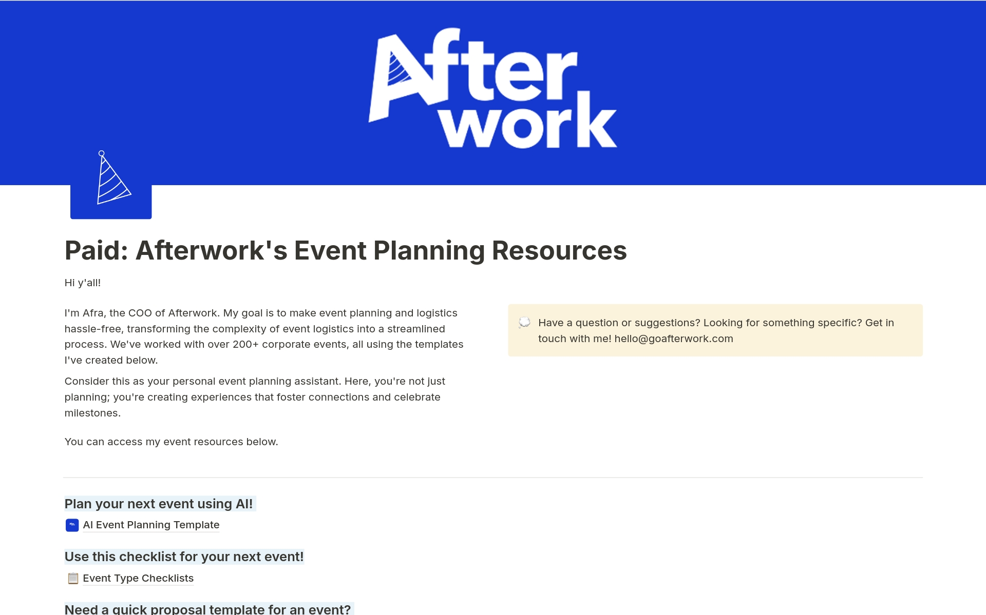Eine Vorlagenvorschau für Event Planning with AI