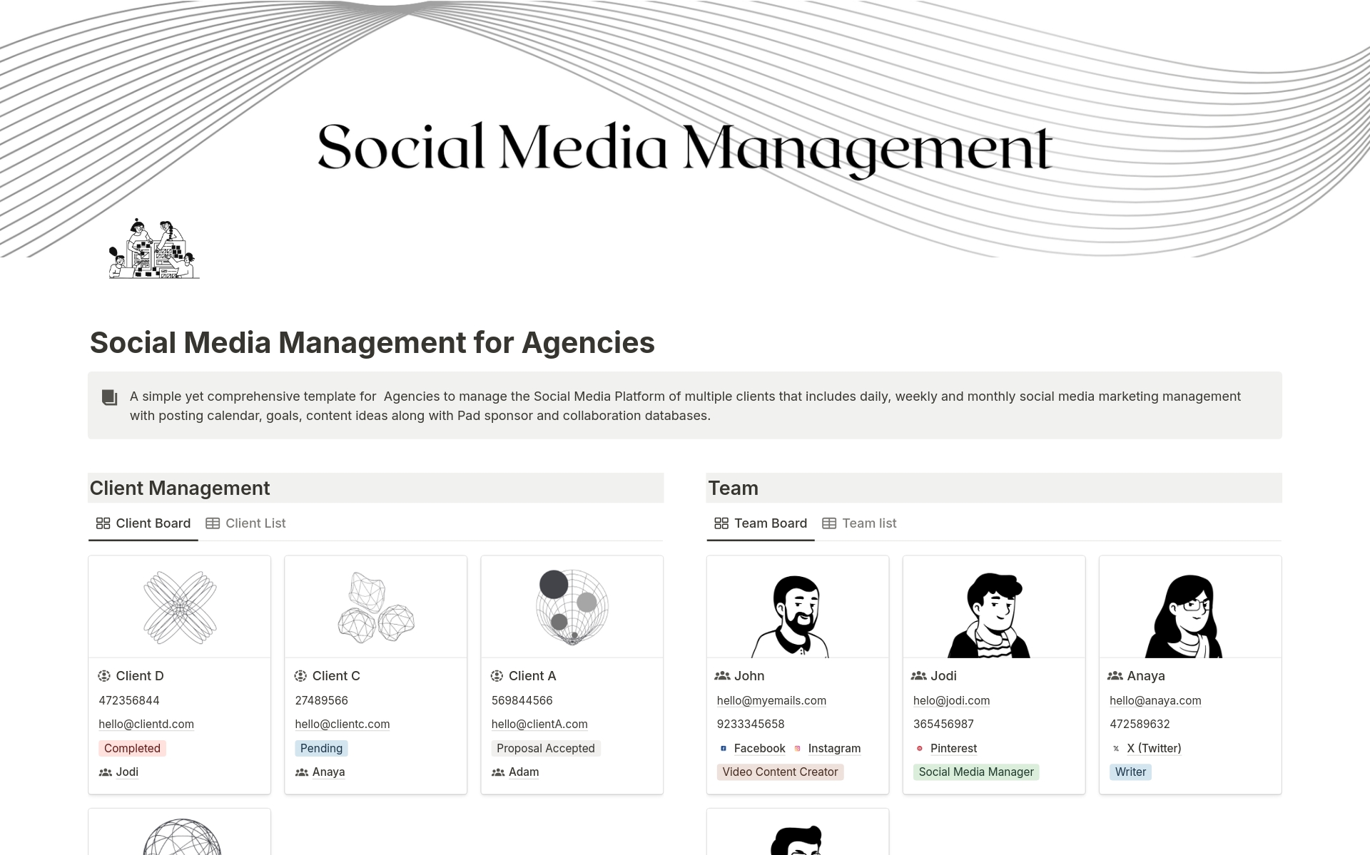 A template preview for Social Media Management for Agencies
