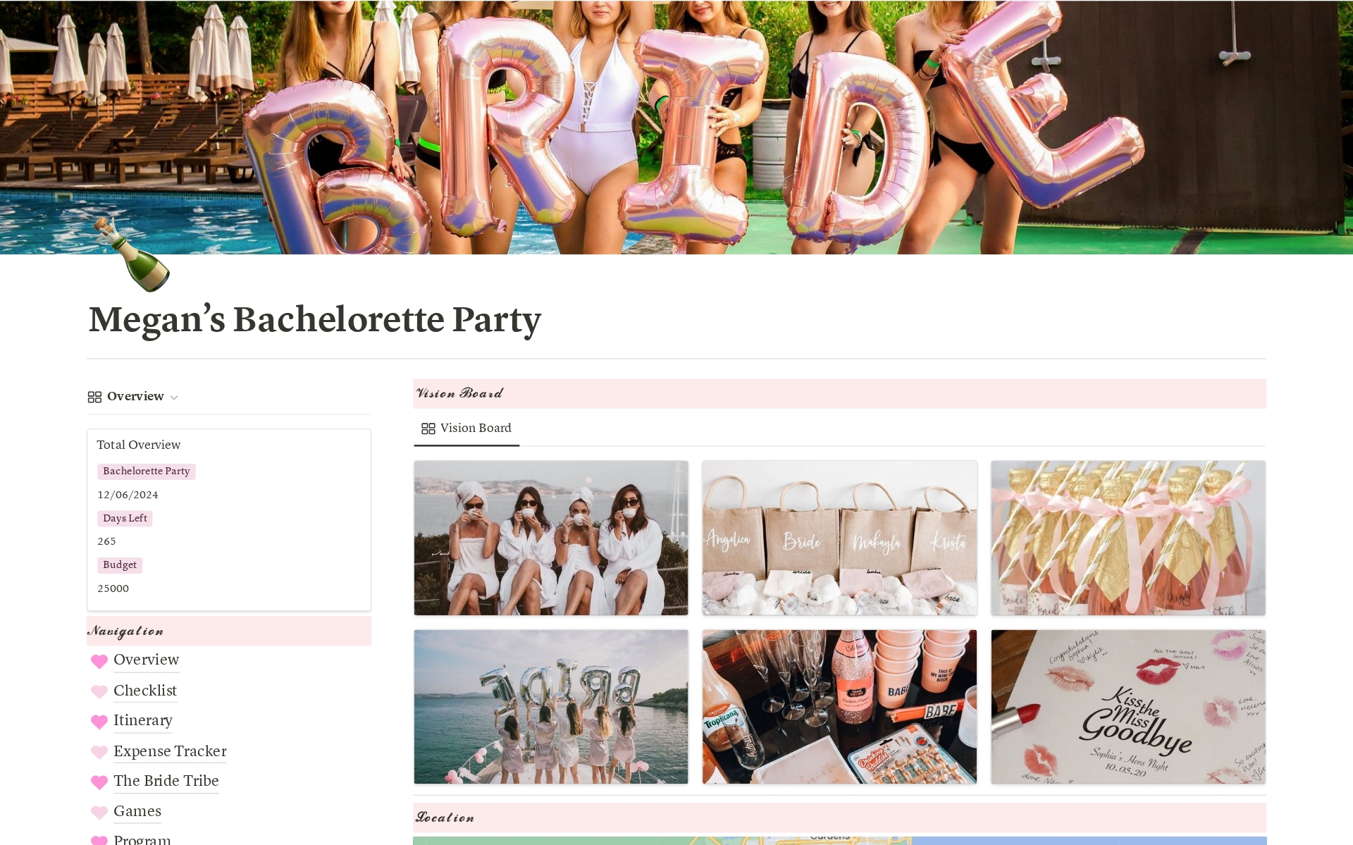 A template preview for Bachelorette Party Planner