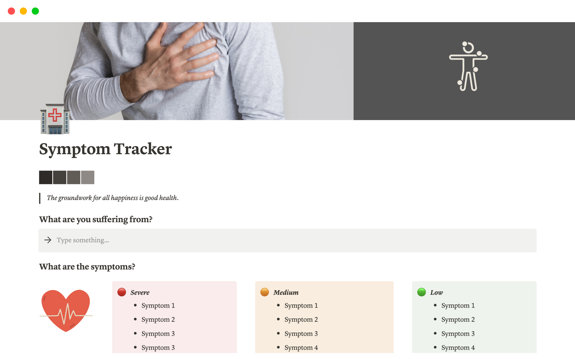 A template preview for Symptom Tracker Notion Template