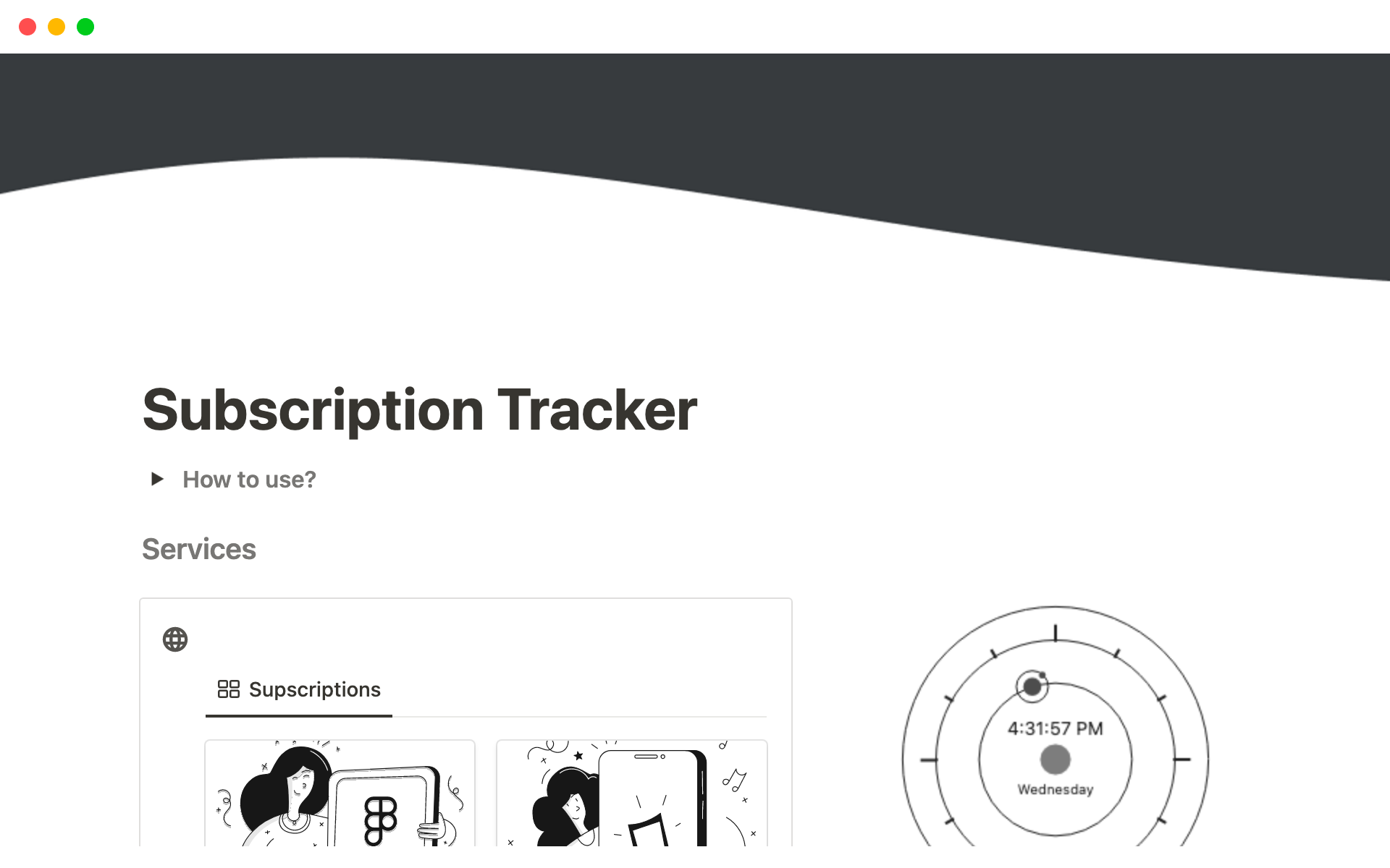 Vista previa de una plantilla para Subscription Tracker