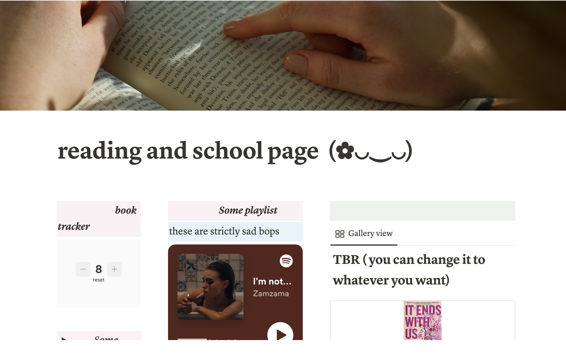 A template preview for Reading and School Page