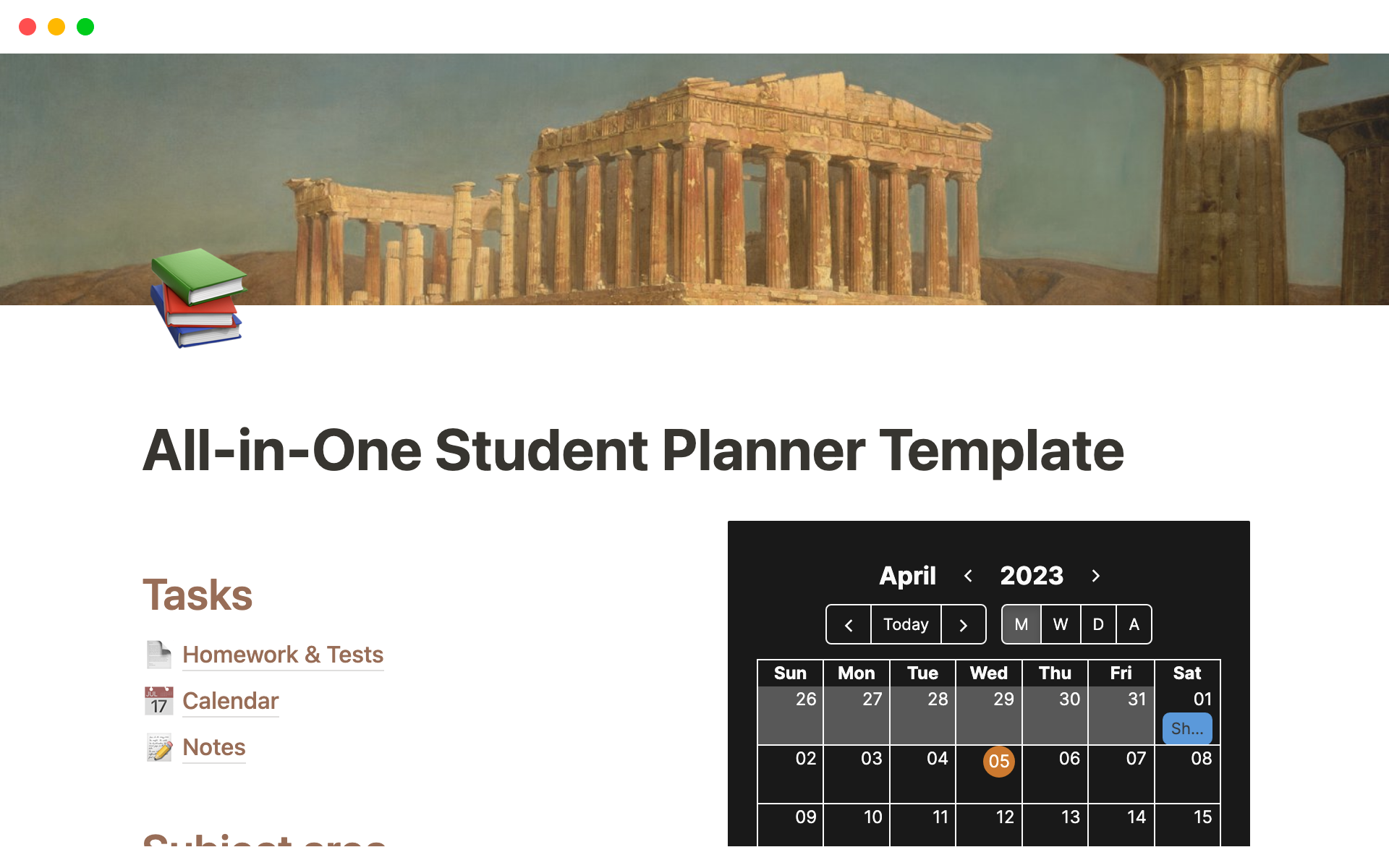 A template preview for All-in-One Student Planner Template