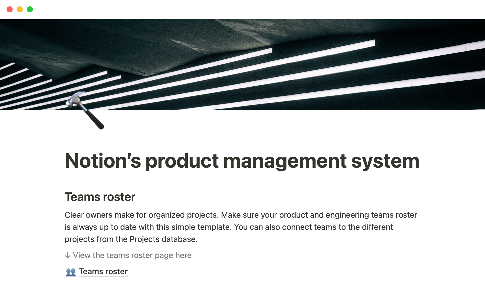 A template preview for Notion’s product management system