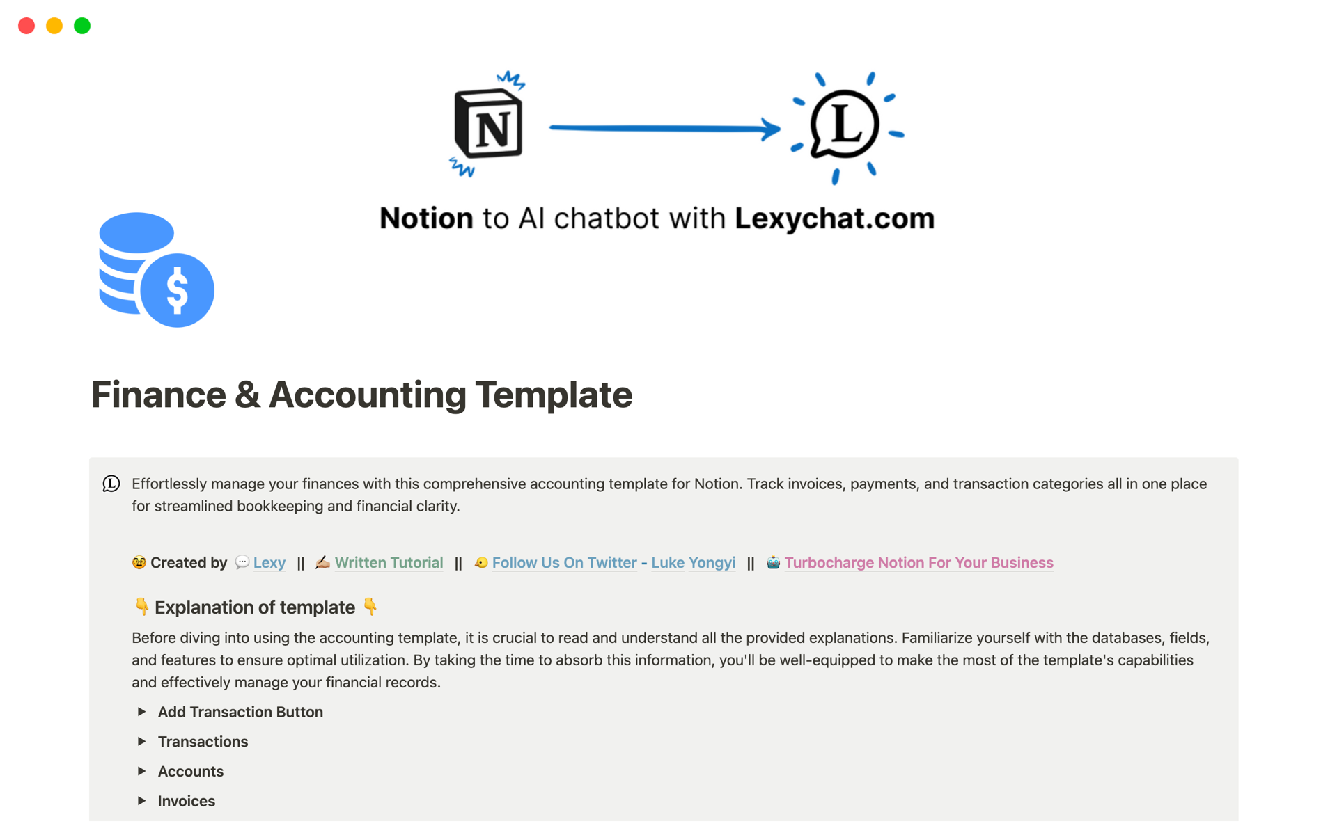 A template preview for Ultimate Accounting, Bookkeeping, and Finance