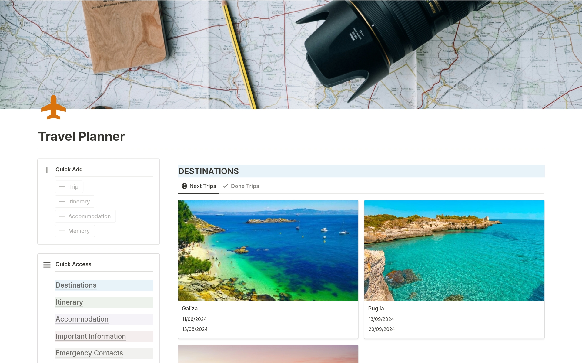 A template preview for Travel Planner
