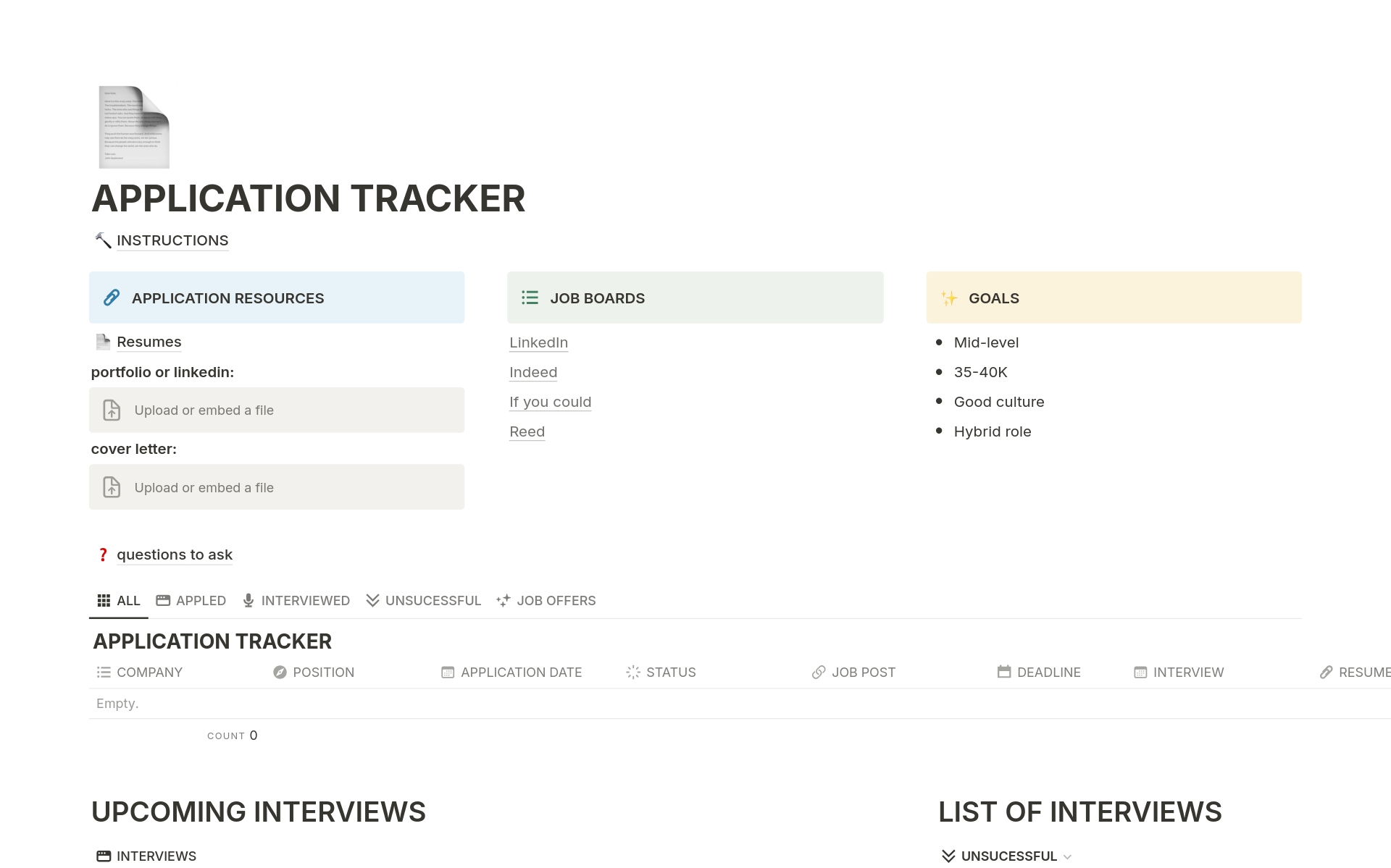 Effortlessly manage your job search with our Job Application Tracker Notion template! 