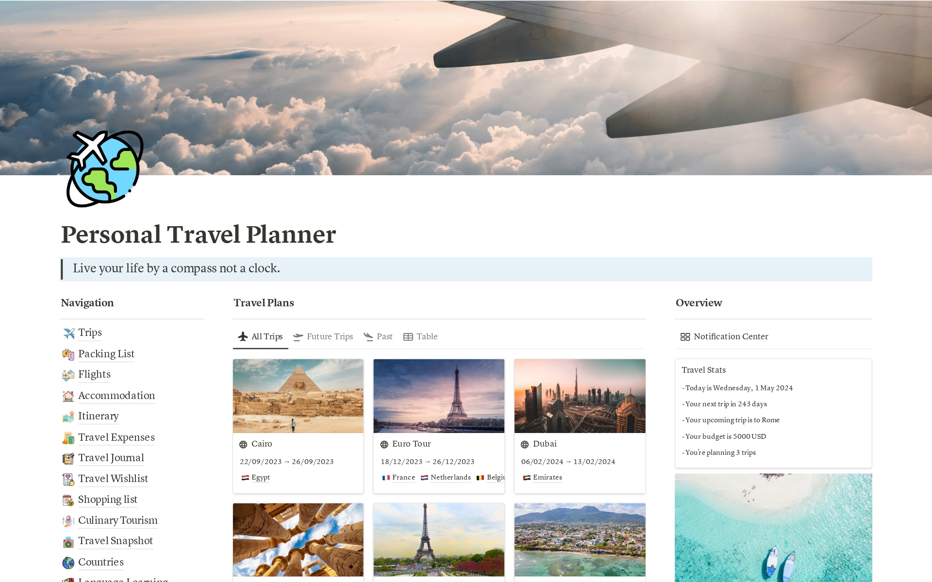 A template preview for Travel Vlogger Planner