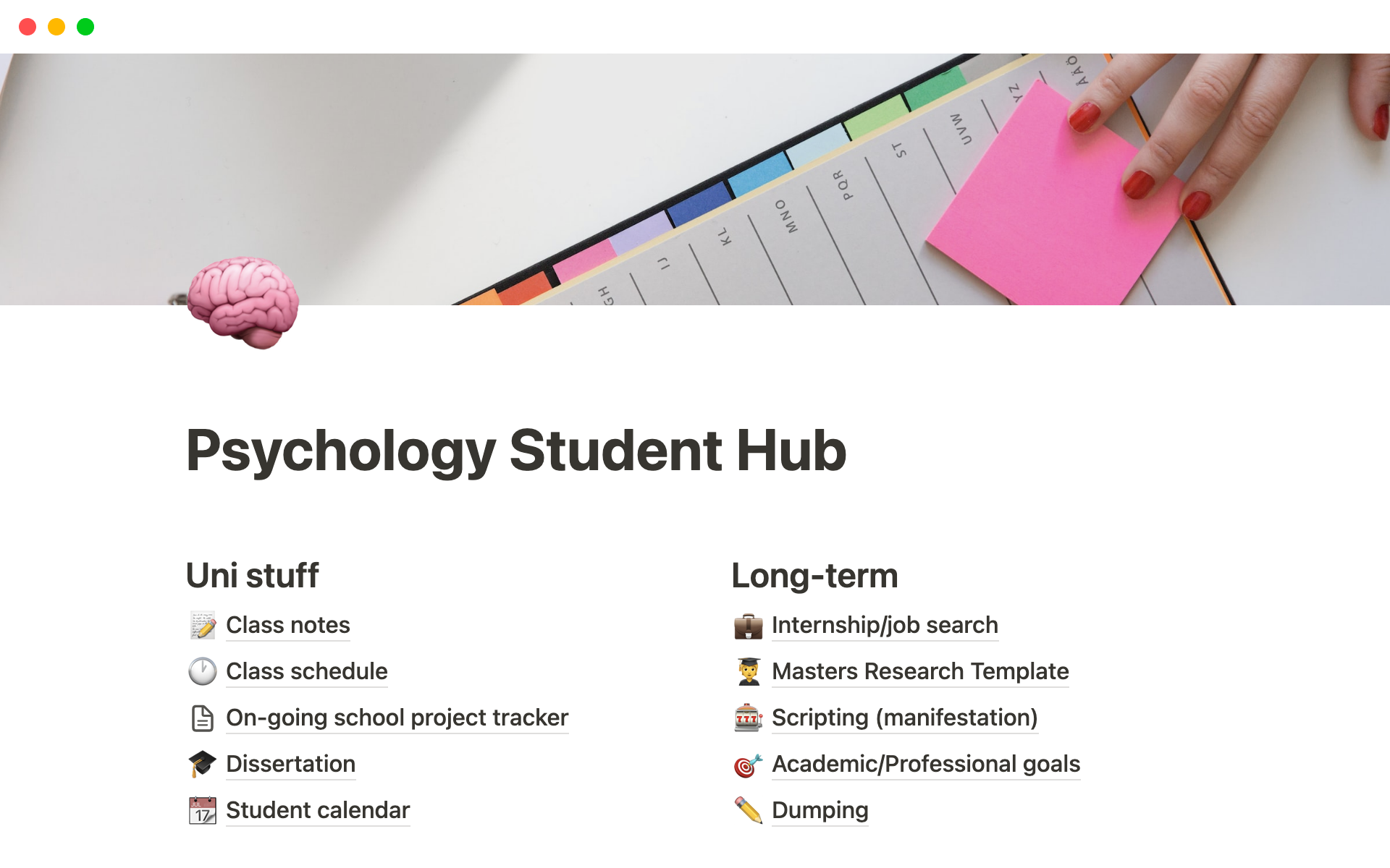 A template preview for Psychology Student Hub