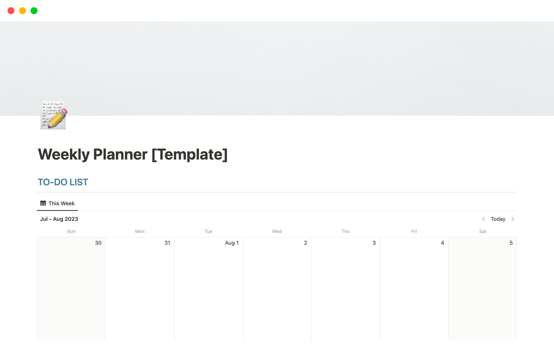 Vista previa de una plantilla para Weekly Planner